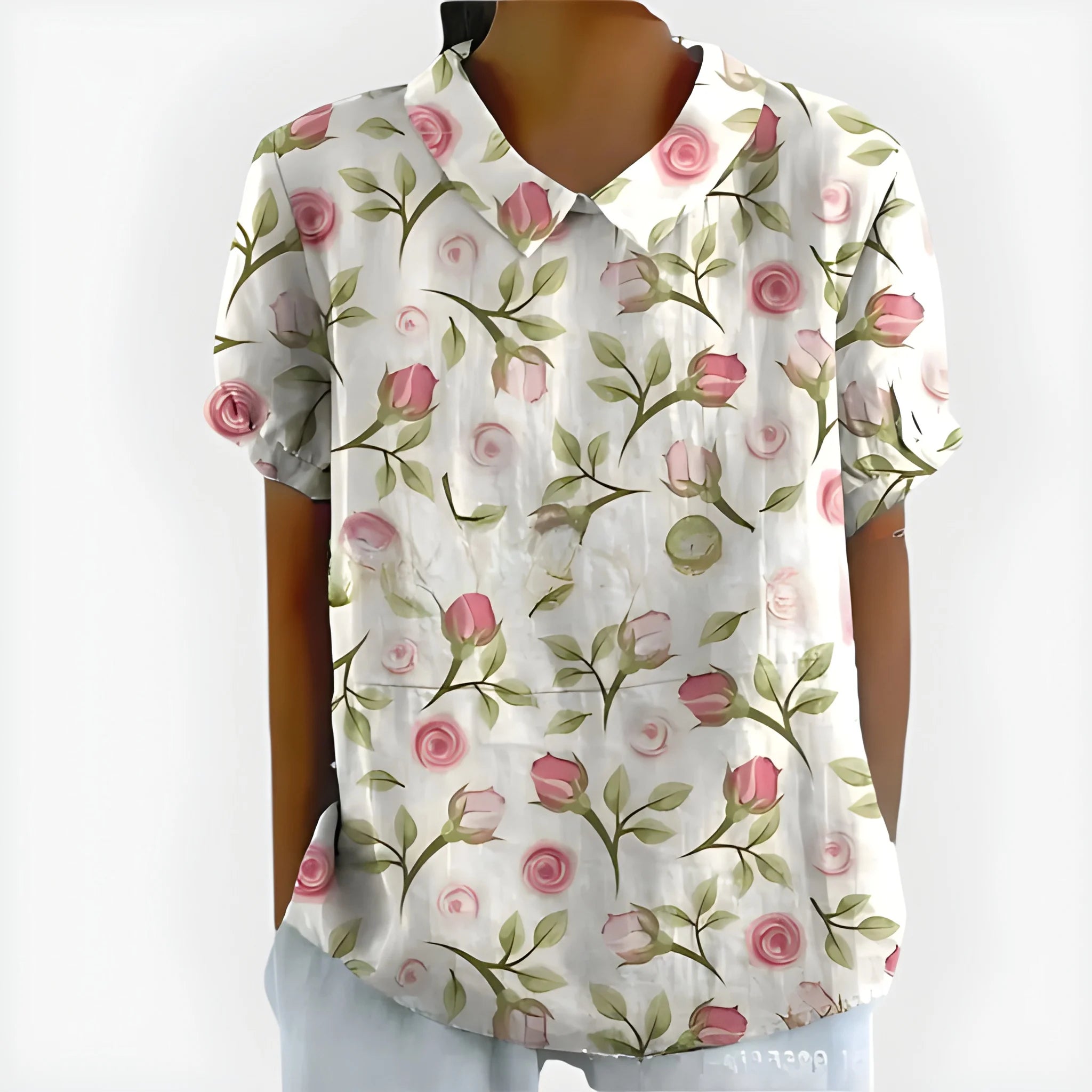 Women's Summer Striped Blouse with Short Sleeve and V-Neck