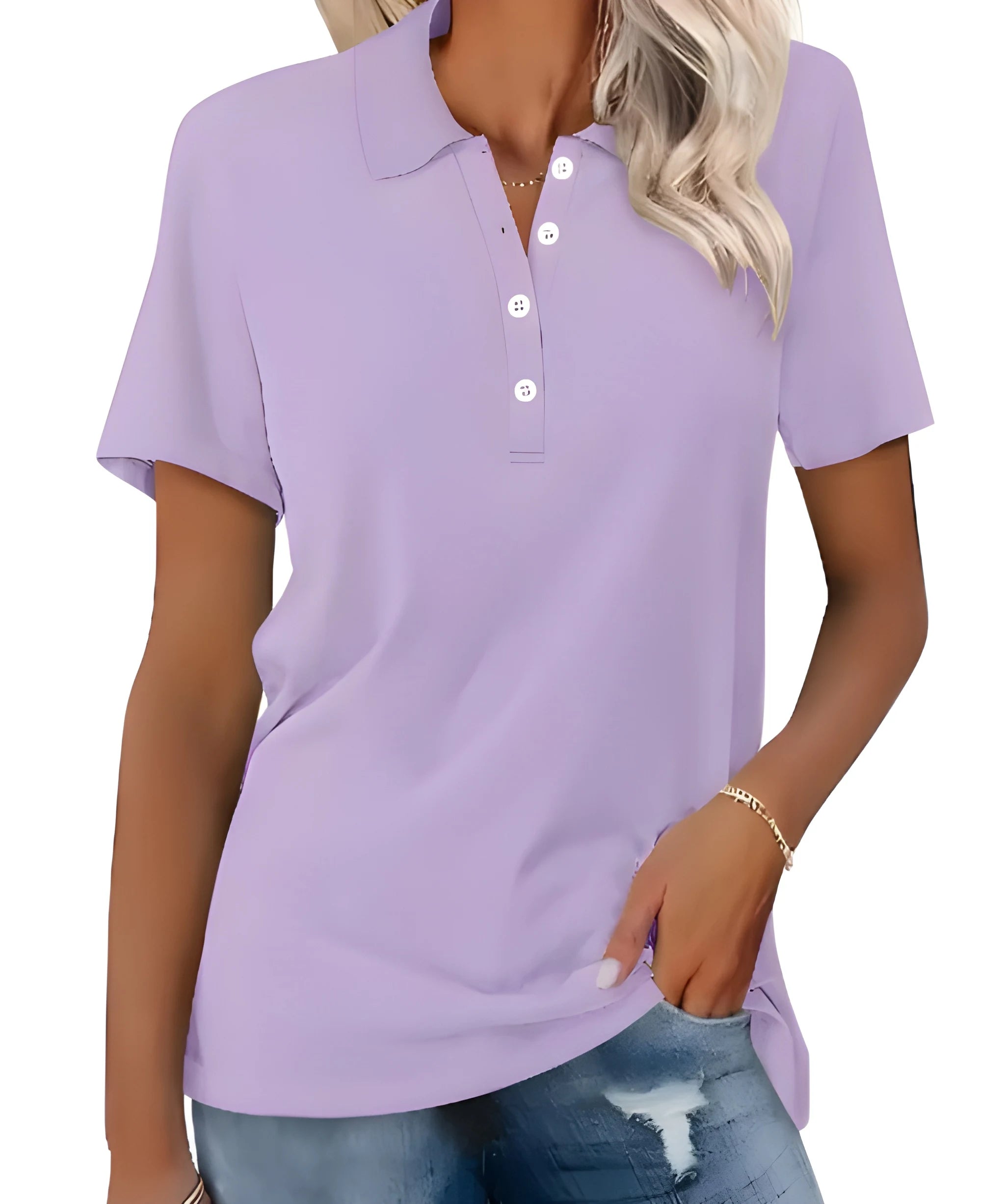 Women's Casual Polo Shirt with V-Neck and Short Sleeve