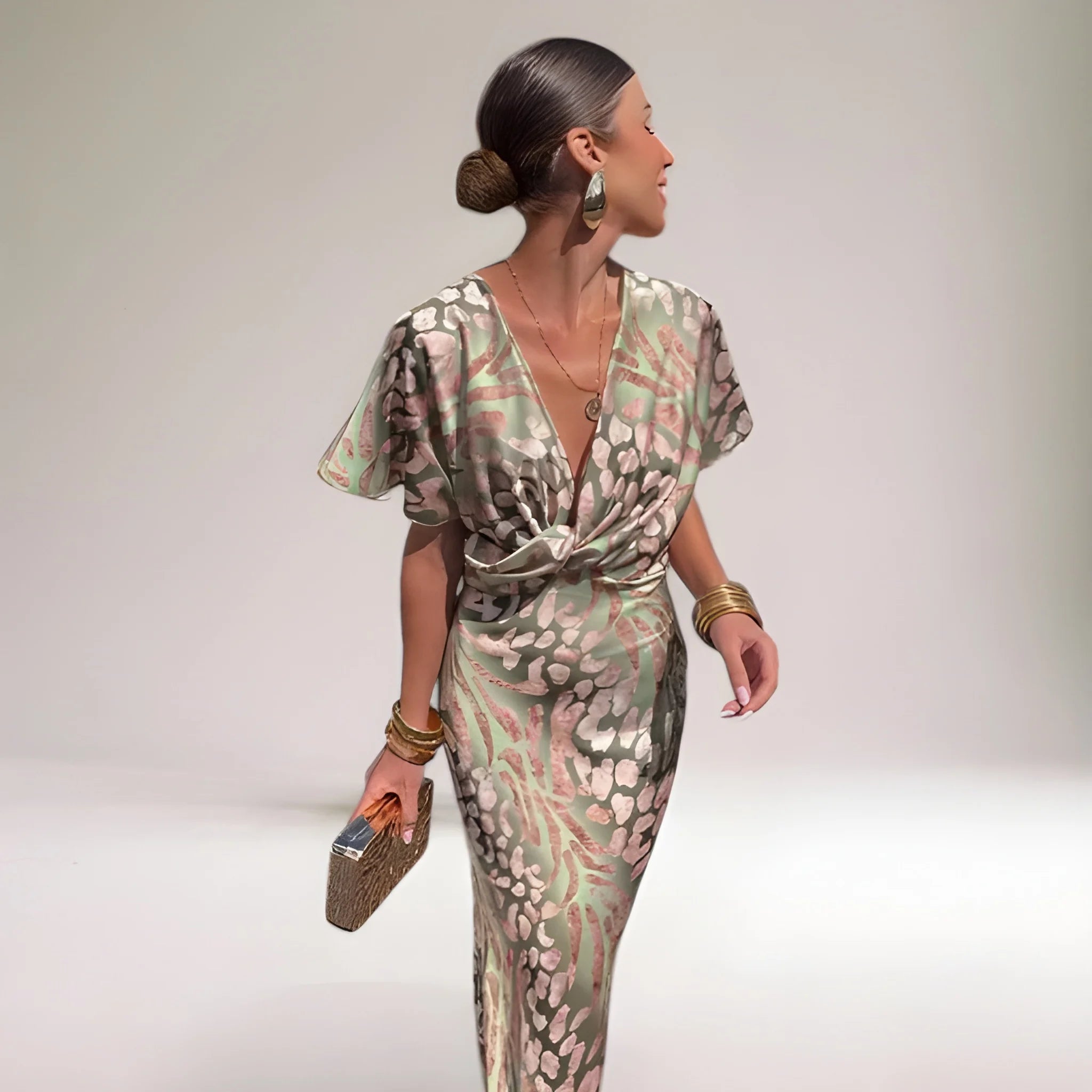 Women's Formal Elegant Midi Wedding Guest Dress with V-Neck