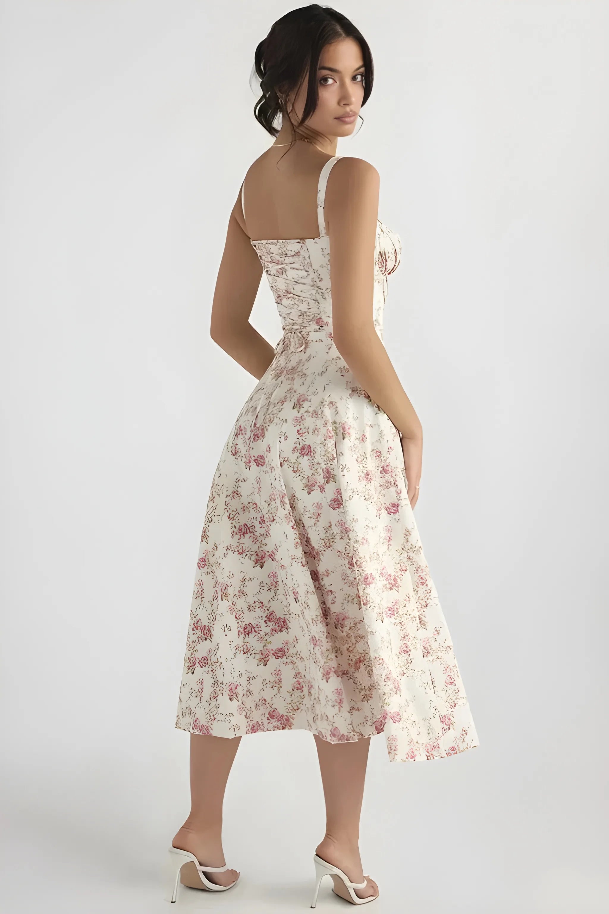 Women's Feminine Fashionable Midi Summer Dress with Bustier Bodice and Adjustable Straps