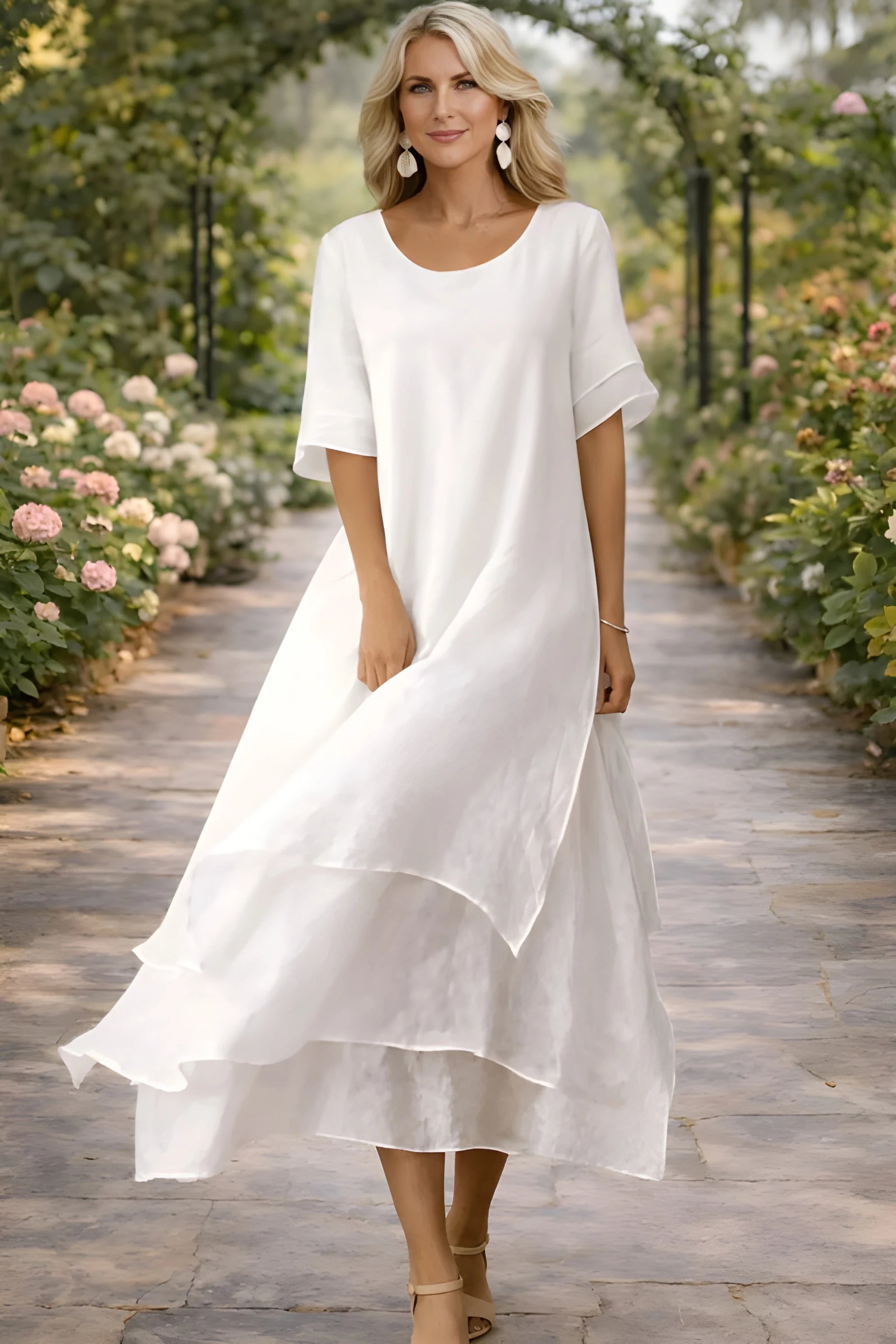 Women's Elegant Flowy Midi Summer Dress with High Neck