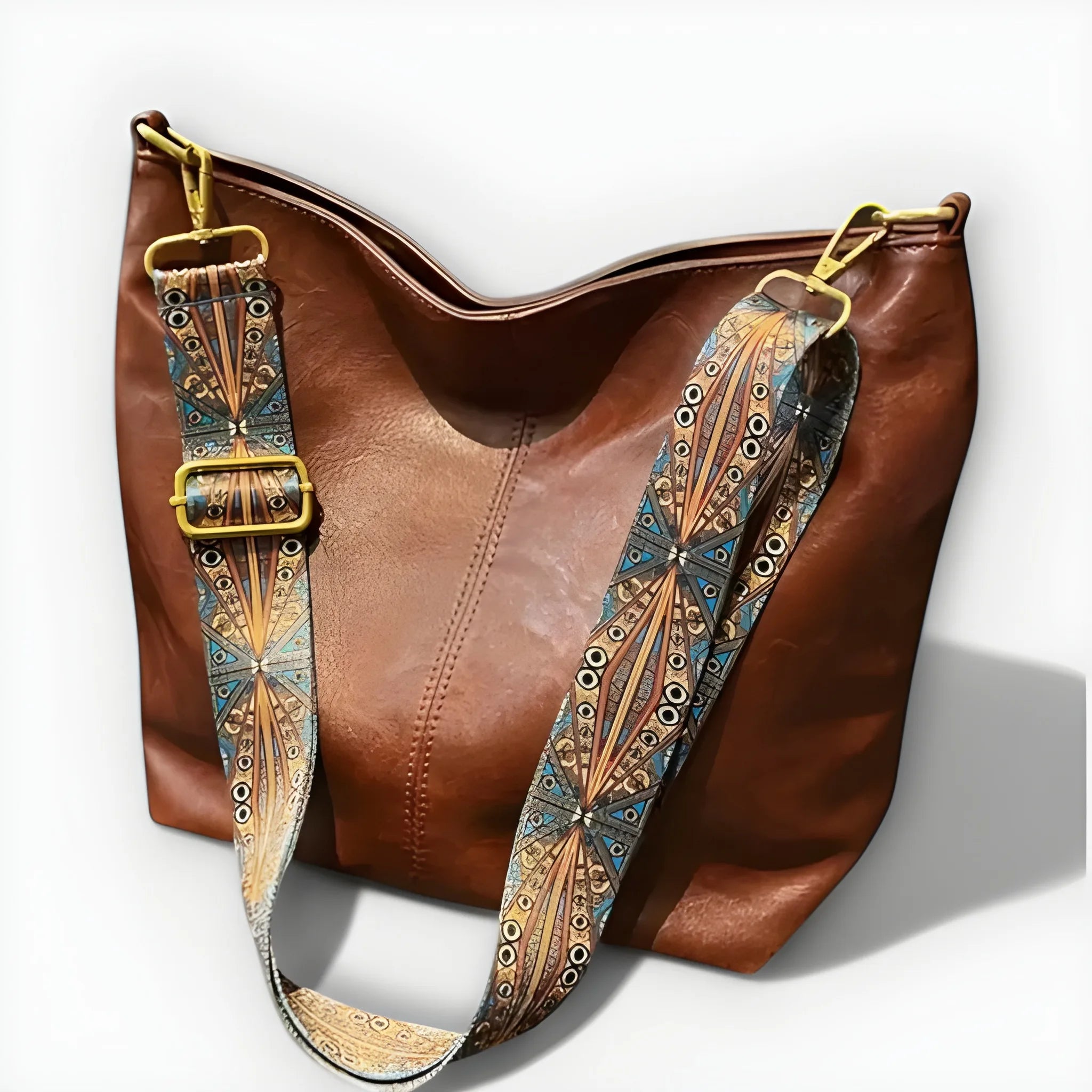 Women's Artistic Belt Shoulder Bag with Patterned Strap