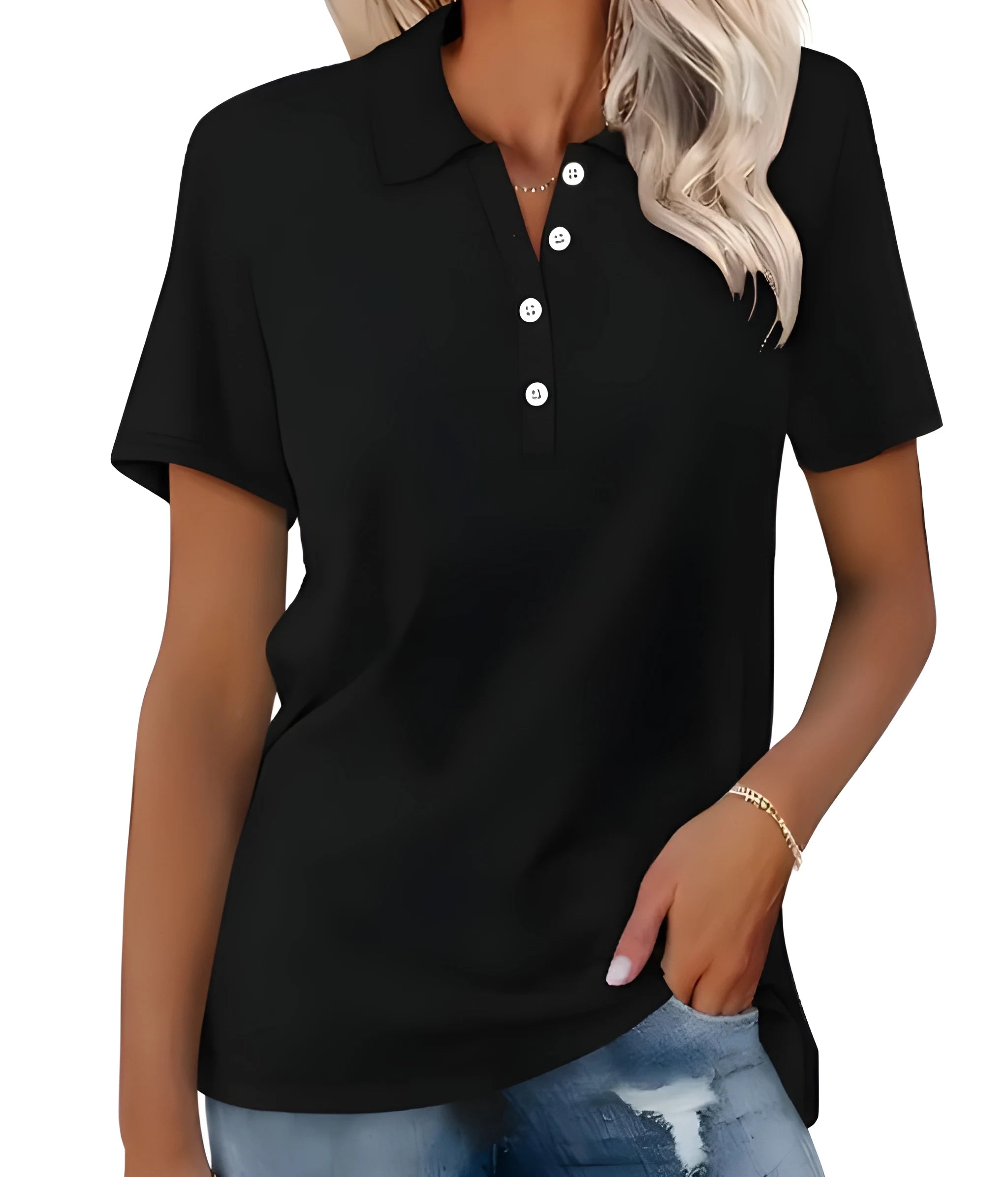 Women's Casual Polo Shirt with V-Neck and Short Sleeve