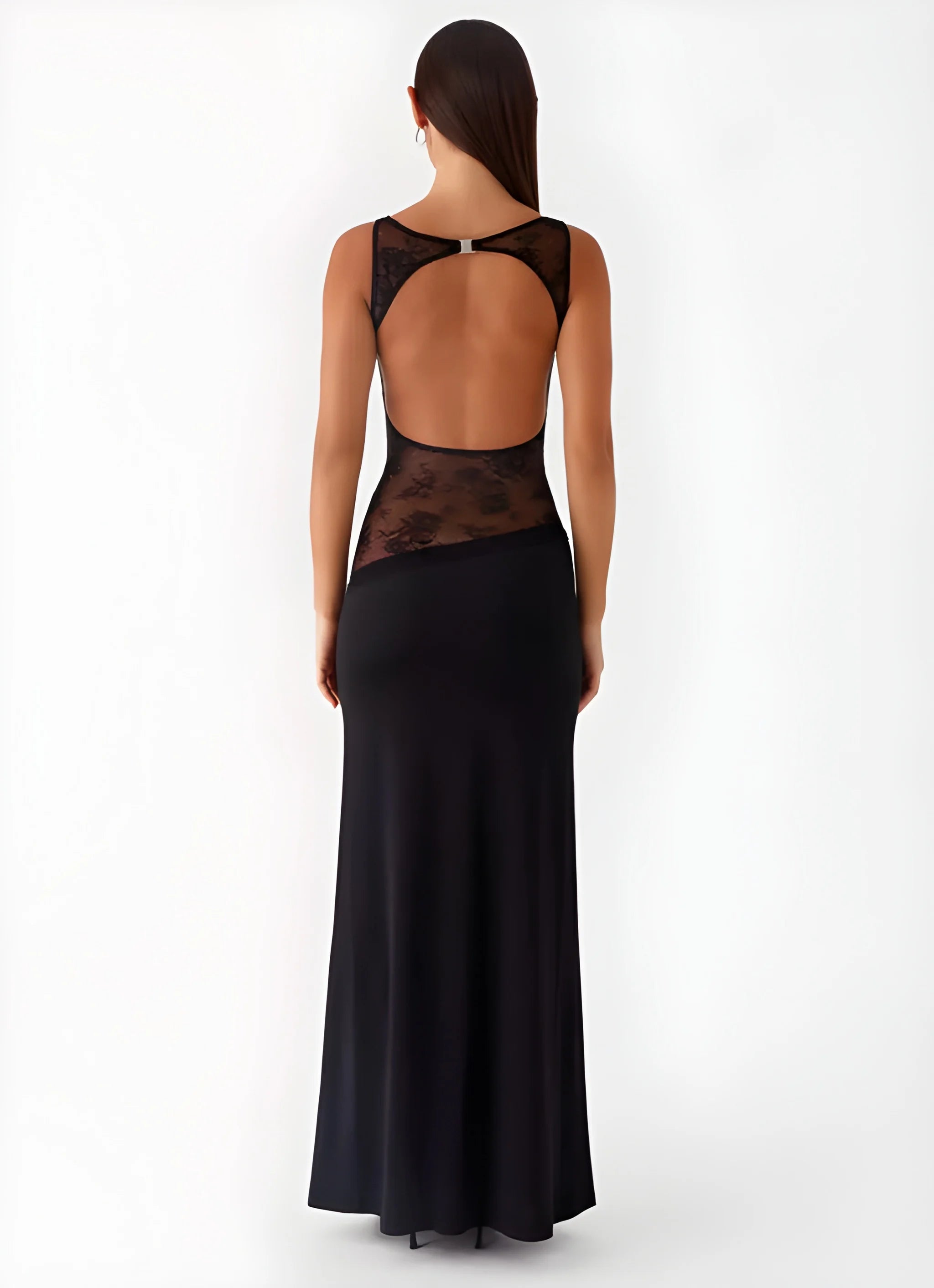 Women's Formal Maxi Wedding Guest Dress with High Neck and Sleeveless Design