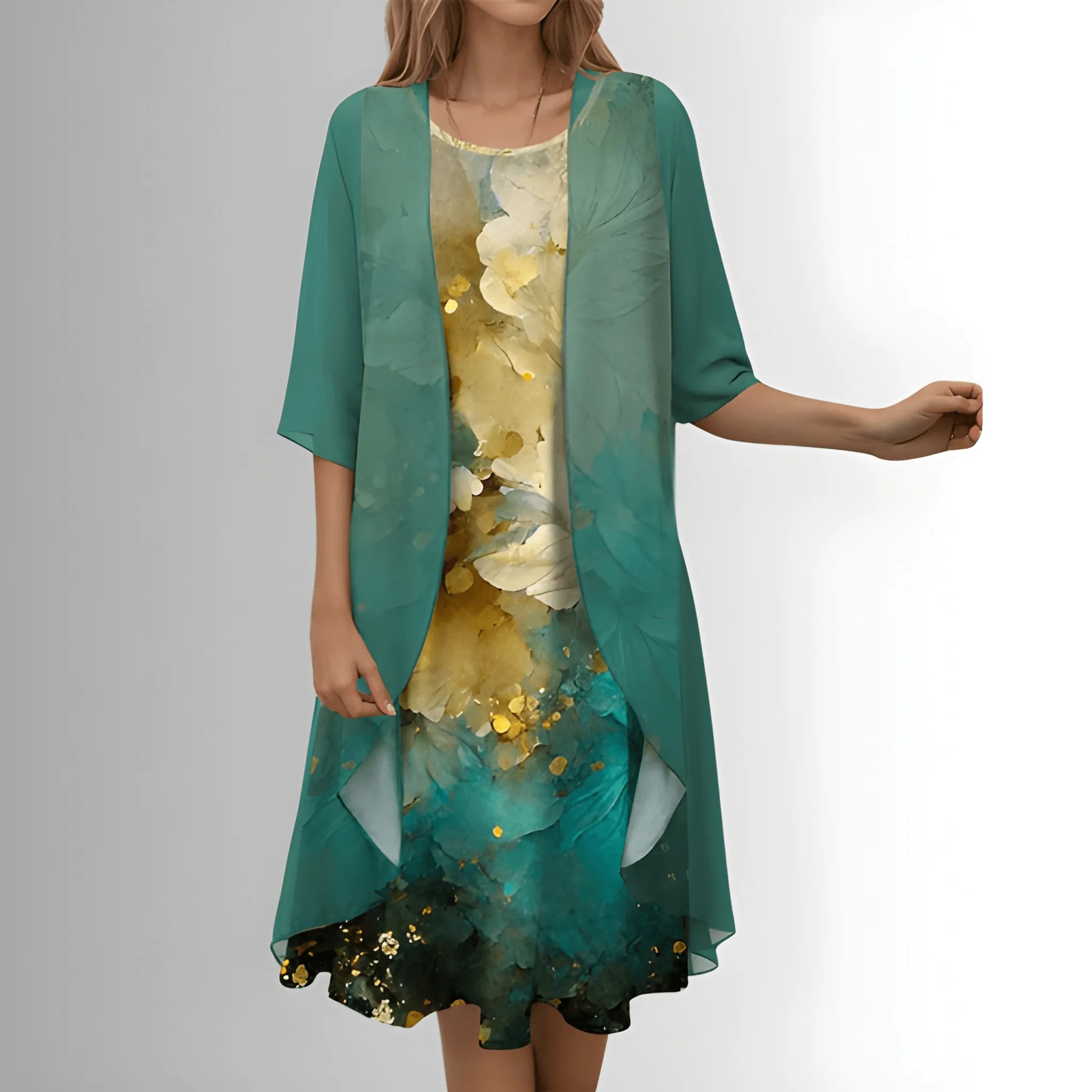 Women's Elegant Flowy Midi Summer Dress with Blouse