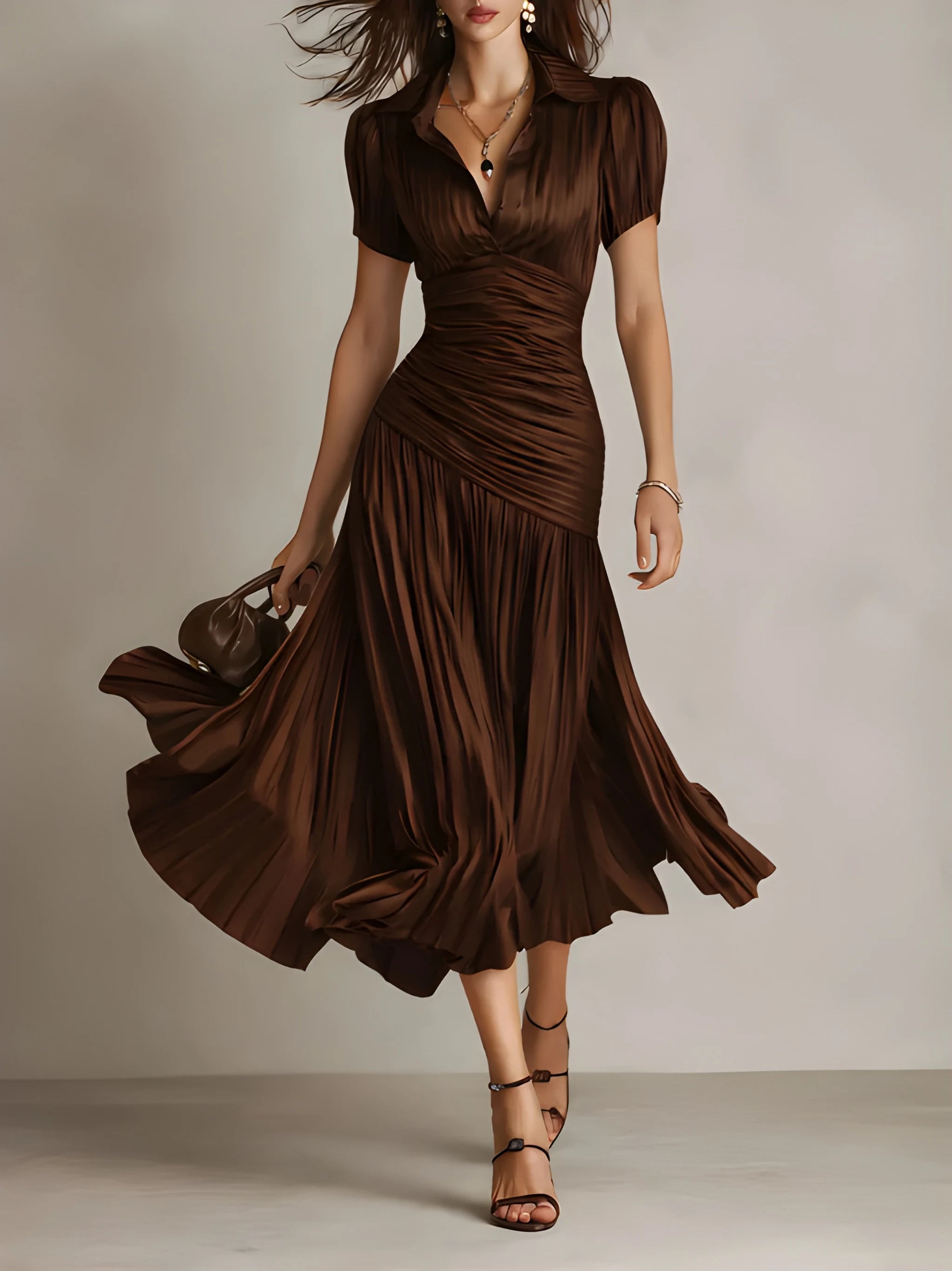 Women's Vintage Plaid Midi Summer Dress with Short Sleeves