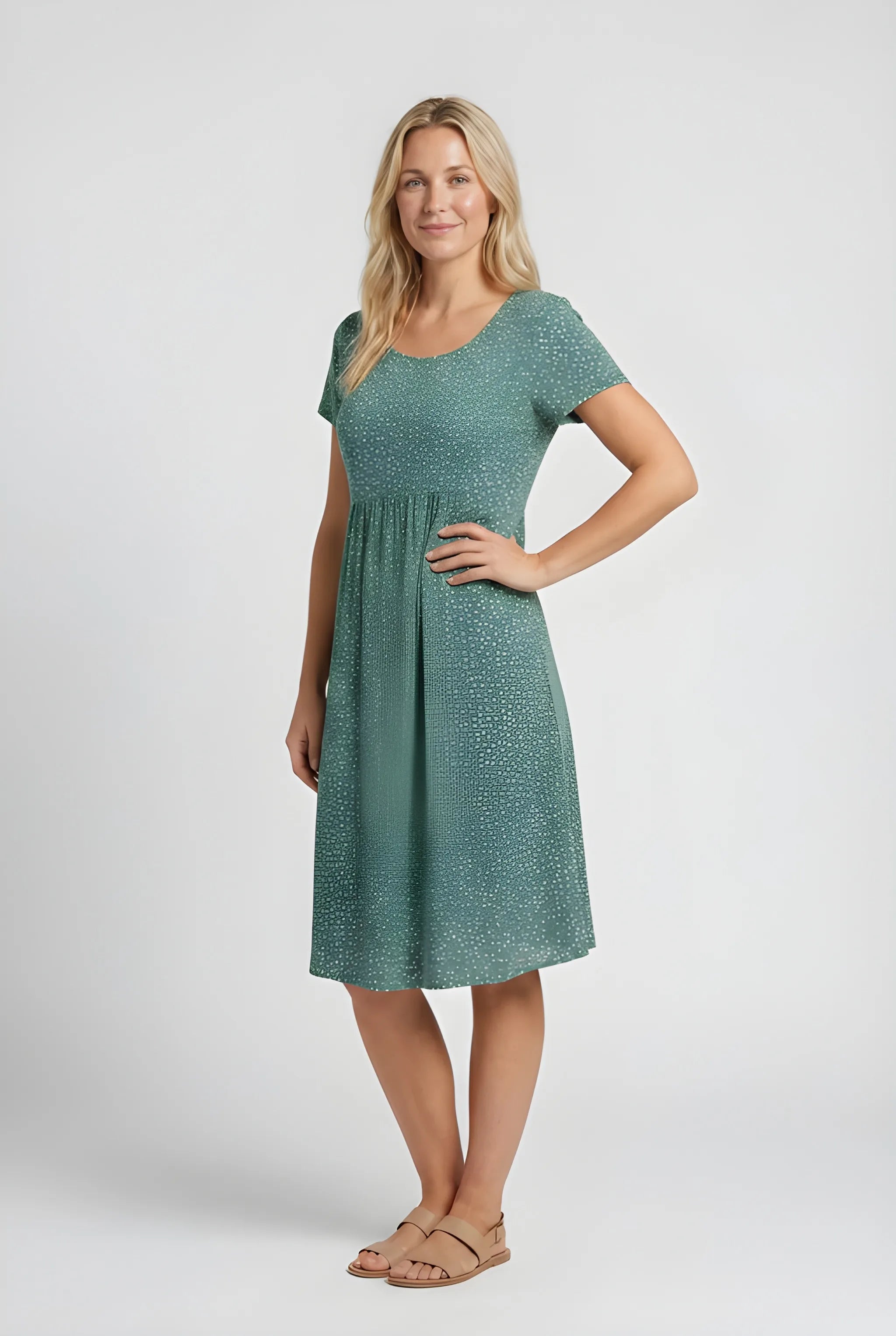 Women's Casual Midi Summer Dress with Short Sleeves