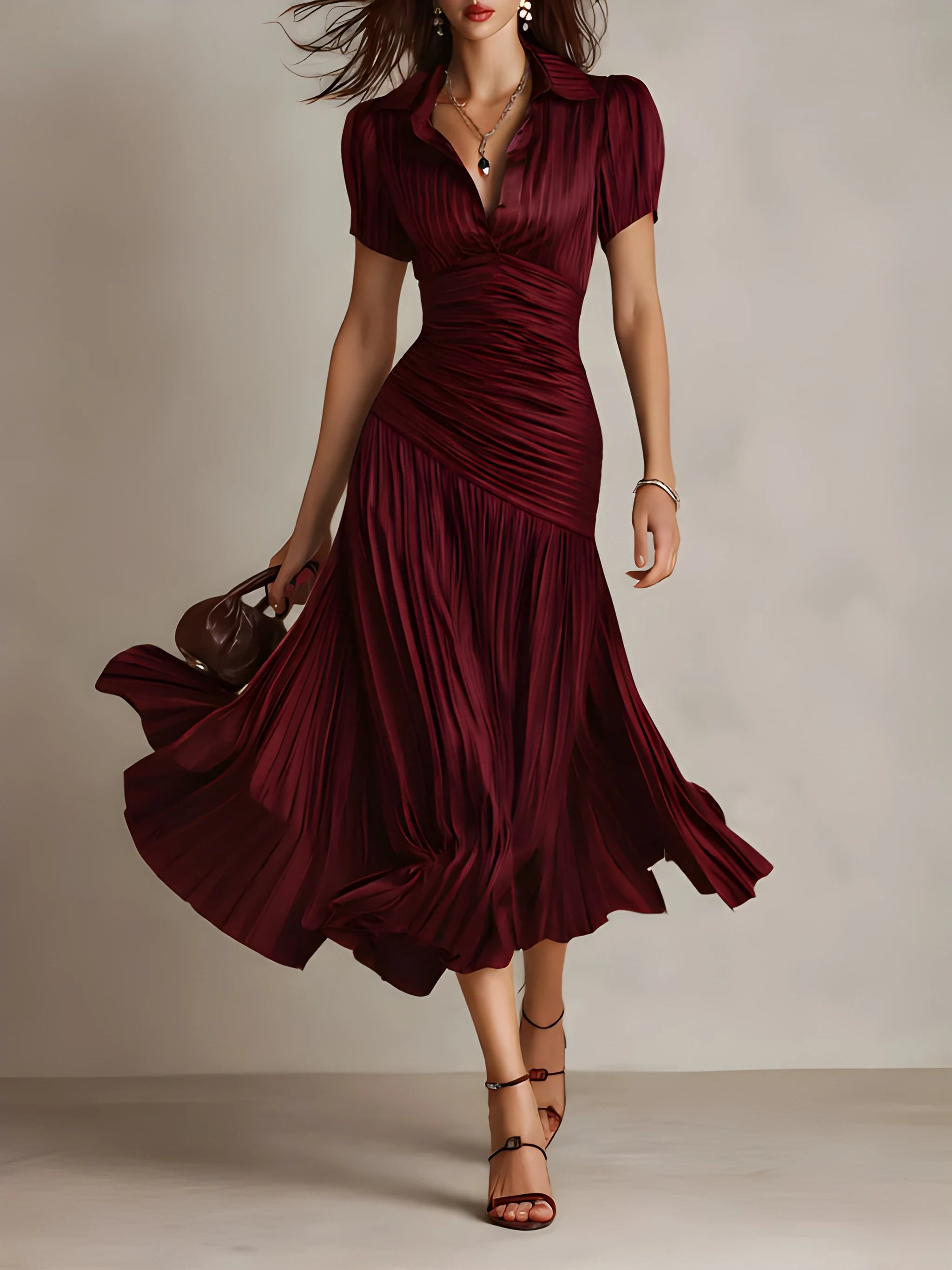 Women's Vintage Plaid Midi Summer Dress with Short Sleeves