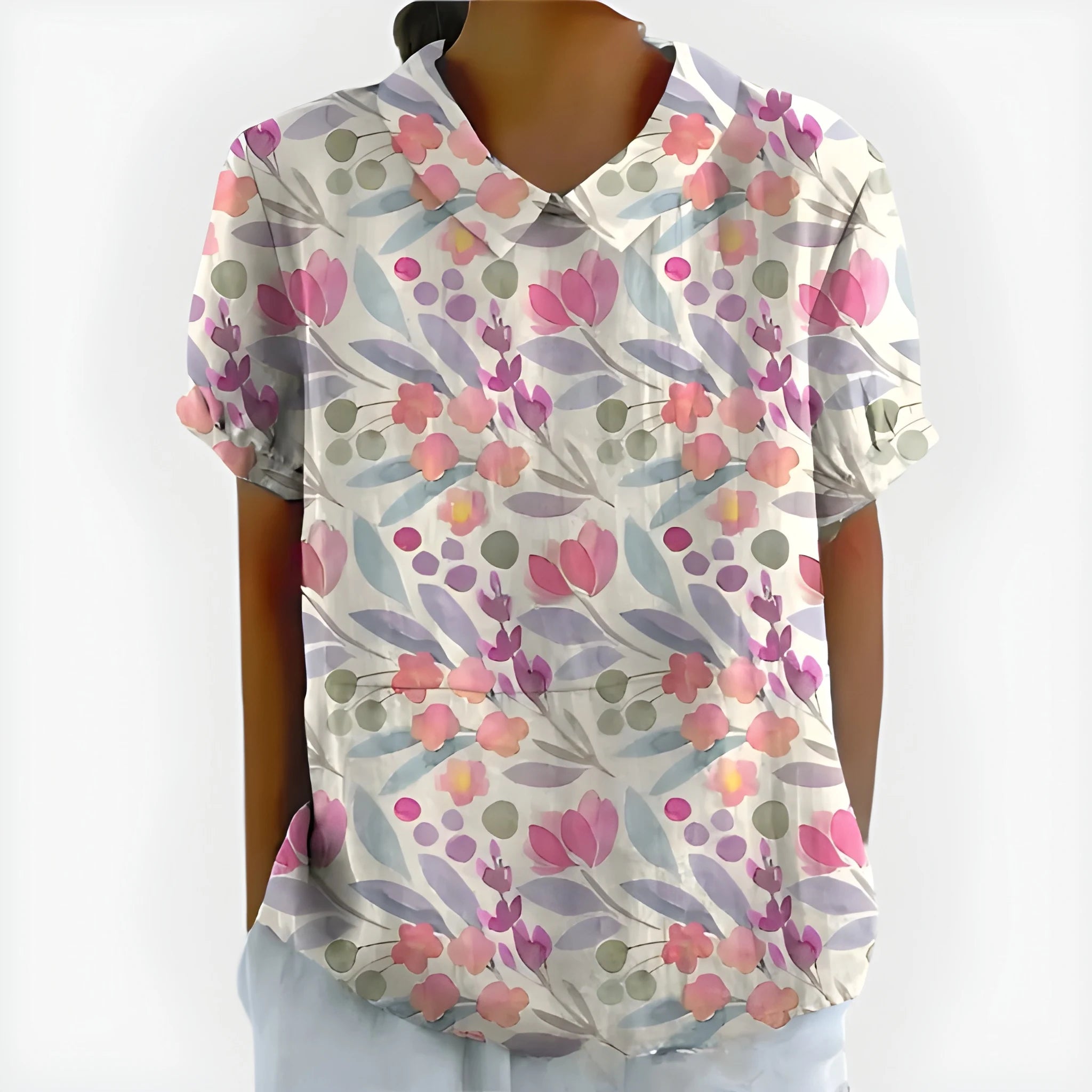 Women's Summer Striped Blouse with Short Sleeve and V-Neck