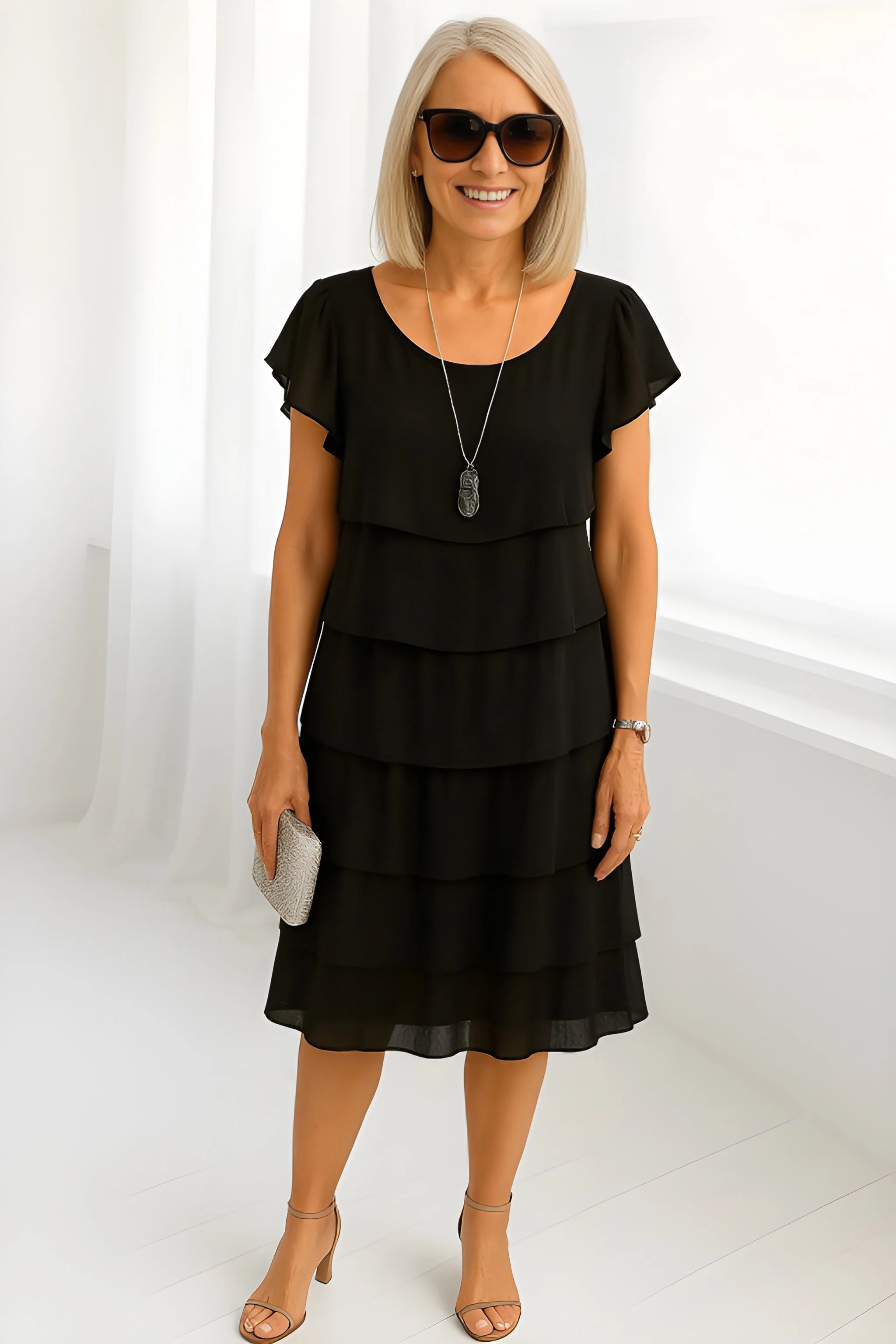 Women's Casual Elegant Midi Summer Dress with Tiered Layers