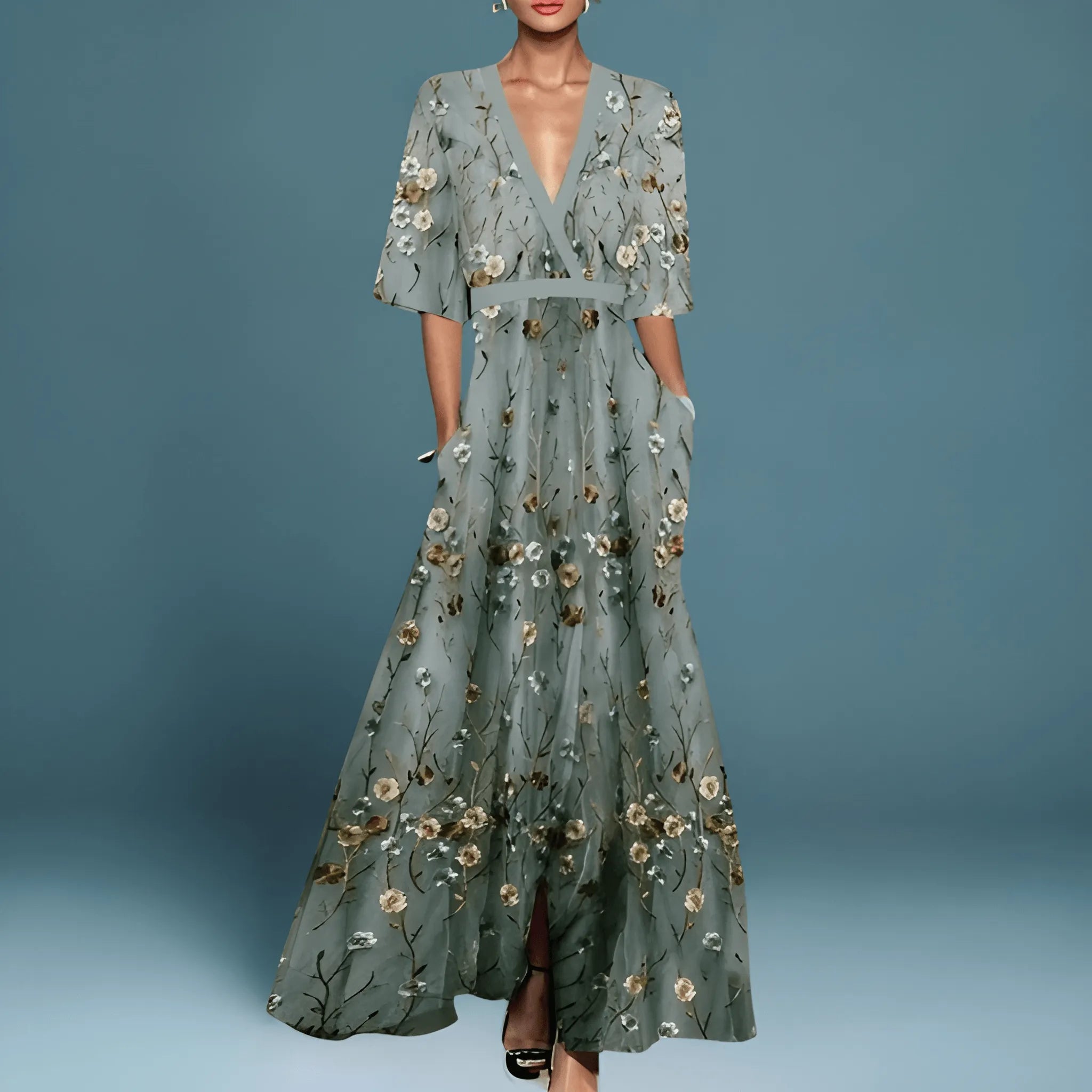 Women's Elegant Floral Maxi Summer Dress with V-Neck