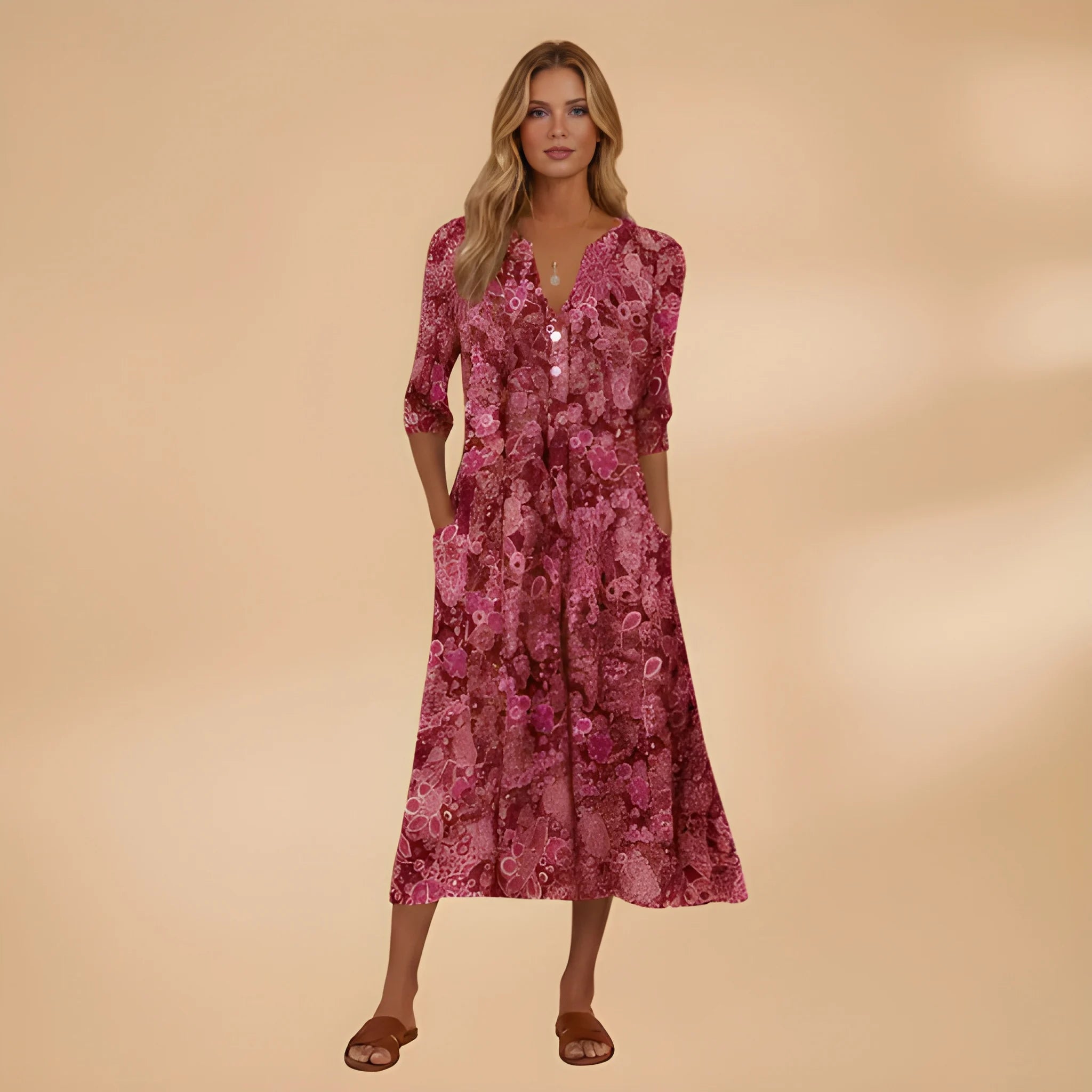 Women's Vintage Elegant Midi Summer Dress with Pockets