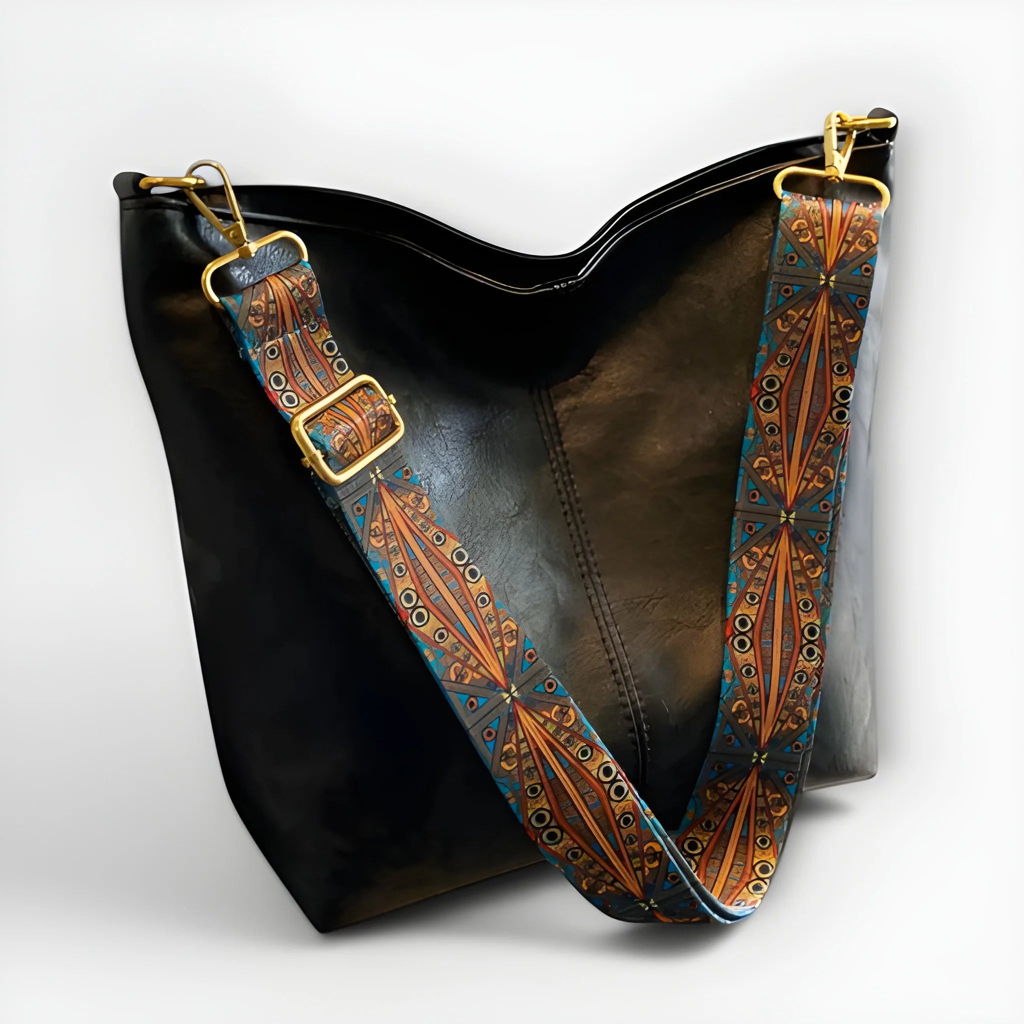 Women's Artistic Belt Shoulder Bag with Patterned Strap