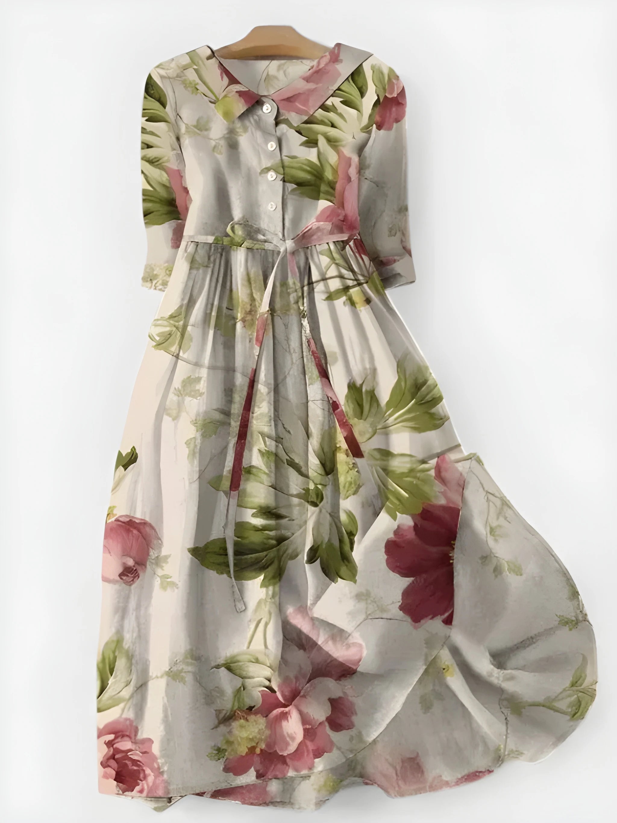 Women's Floral Elegant Midi Summer Dress with 3/4 Sleeve