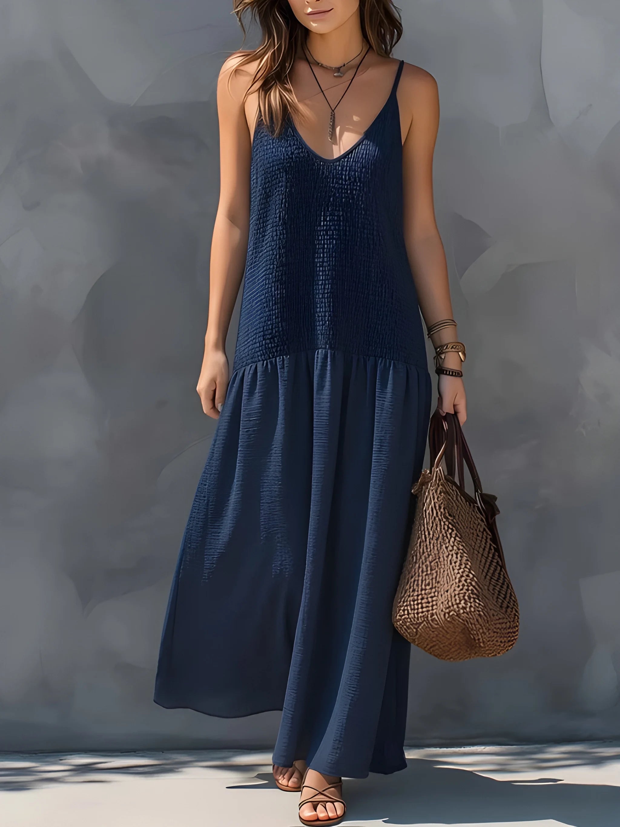 Women's Vintage Flowy Maxi Summer Dress with Split Hem