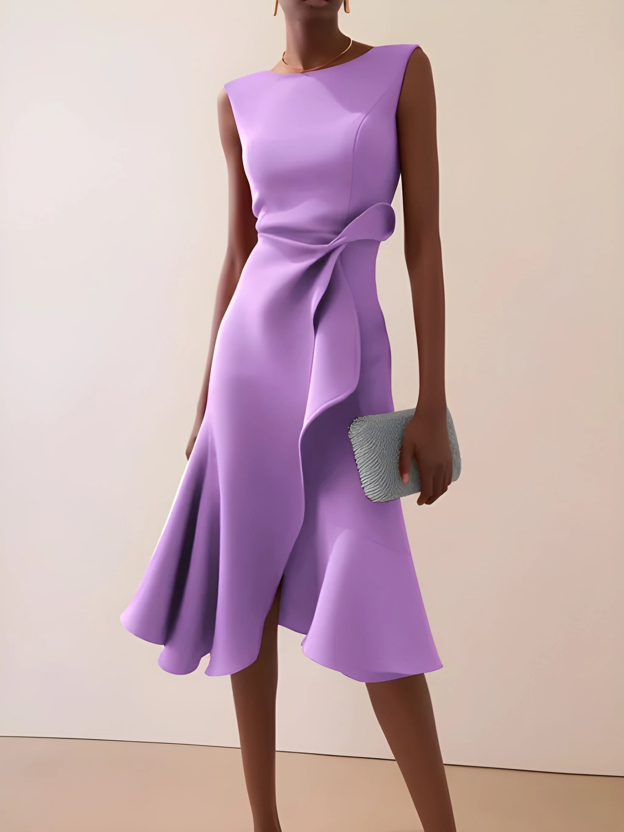 Women's Elegant Asymmetrical Midi Summer Dress with Ruffled Detail