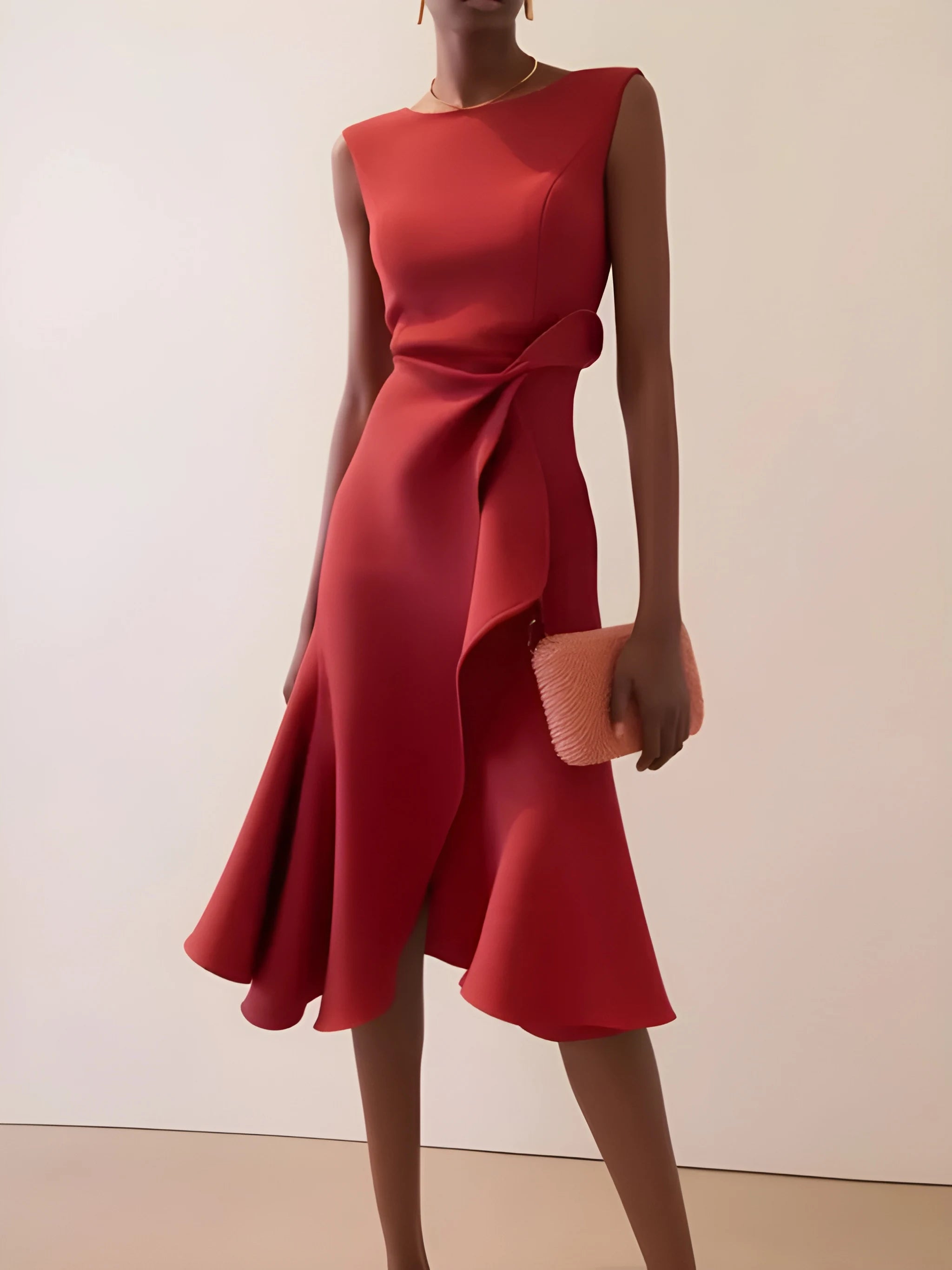 Women's Elegant Asymmetrical Midi Summer Dress with Ruffled Detail