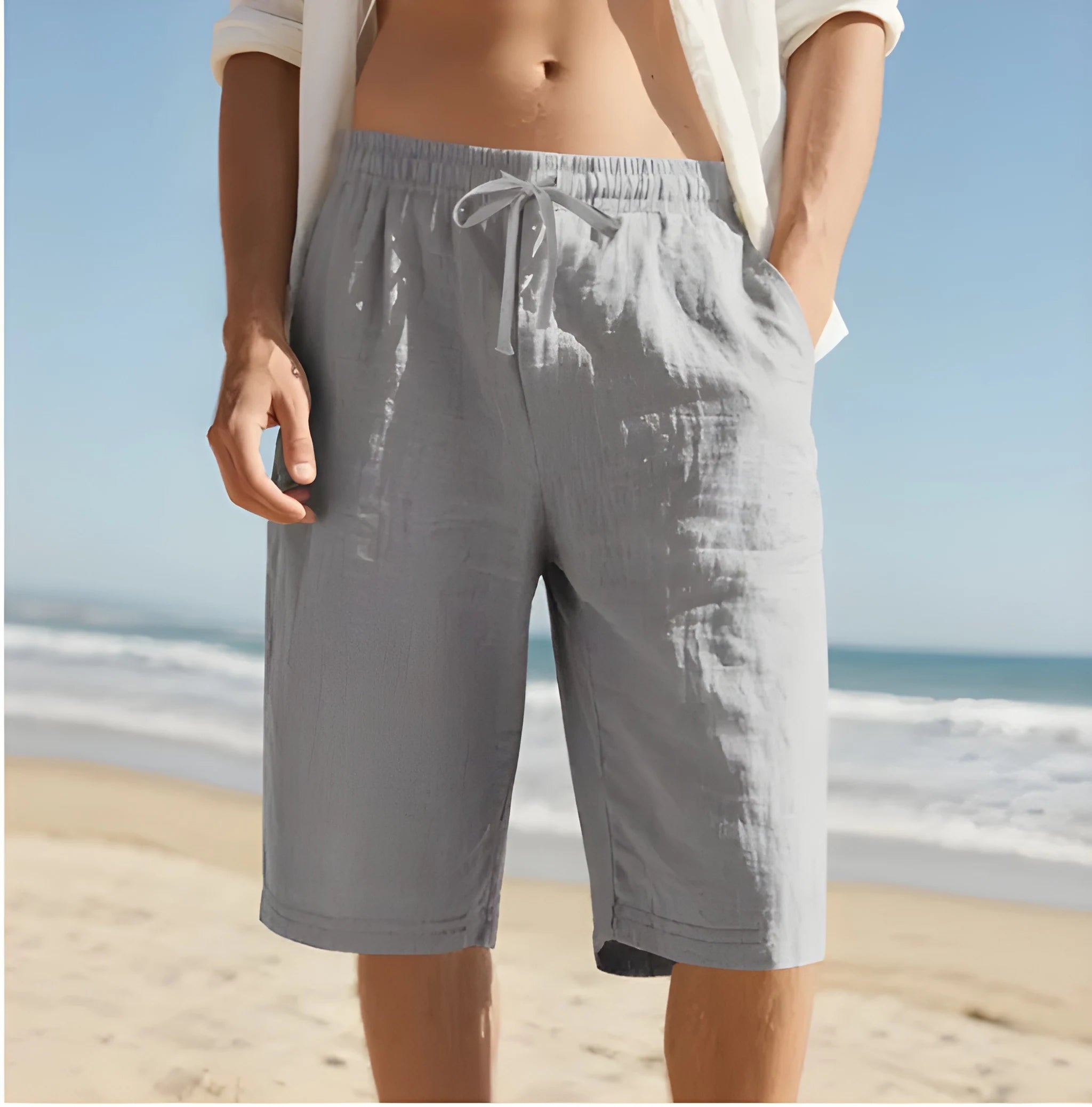 Men's Casual Chino Shorts with Drawstring Waist and Pockets