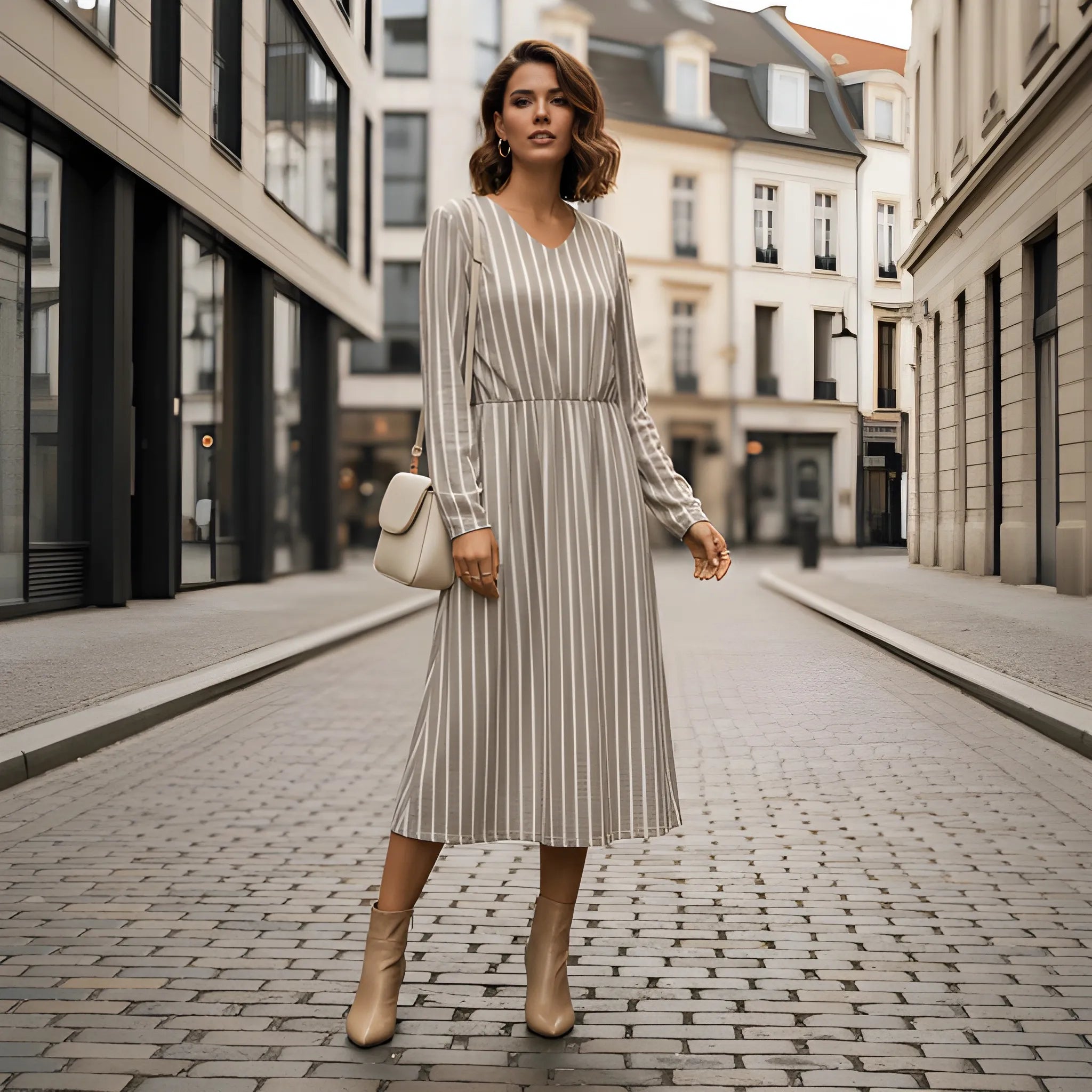 Women's Casual Flowy Midi Summer Dress with V Neck