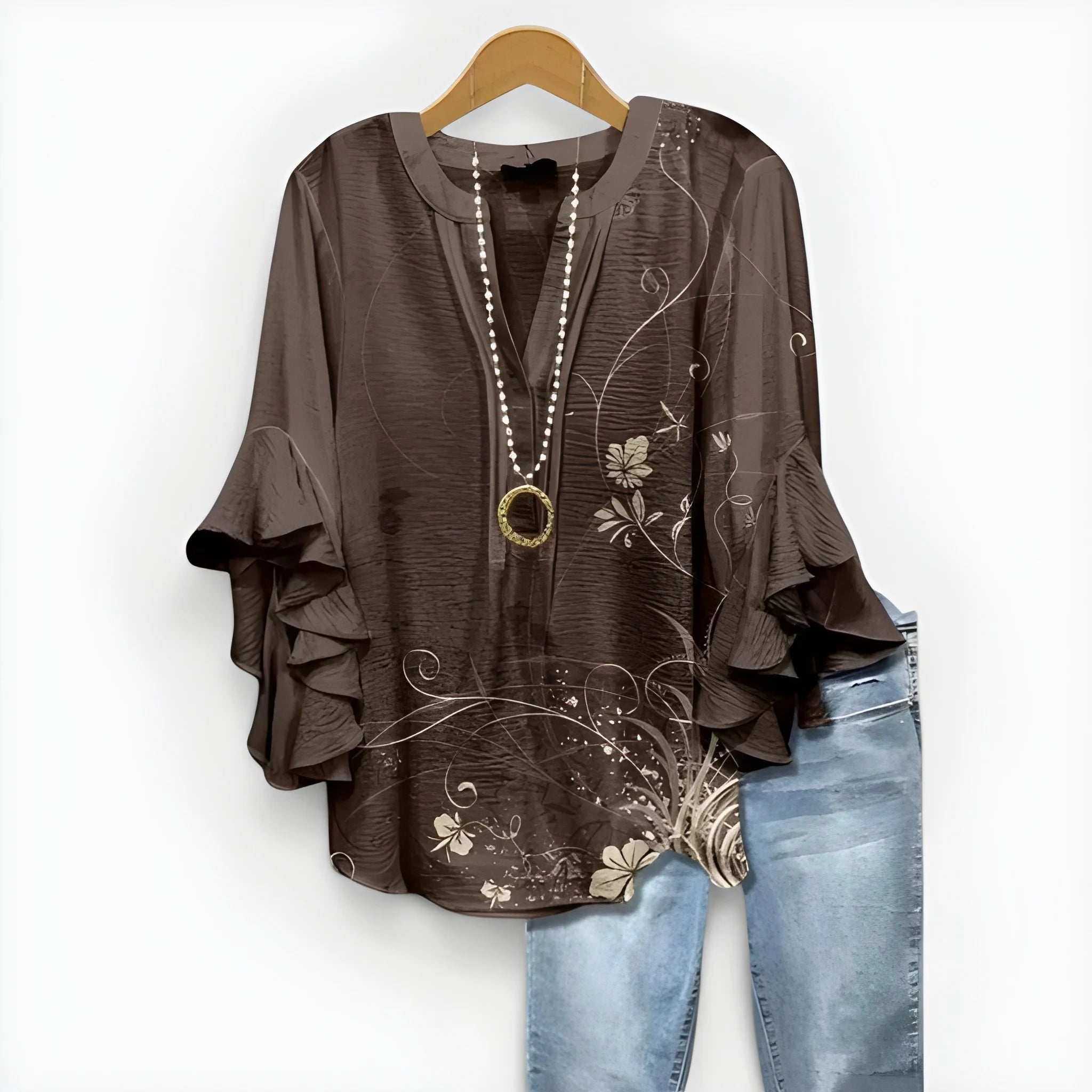 Women's Summer Loose Blouse with V-Neck and Ruffle Sleeves