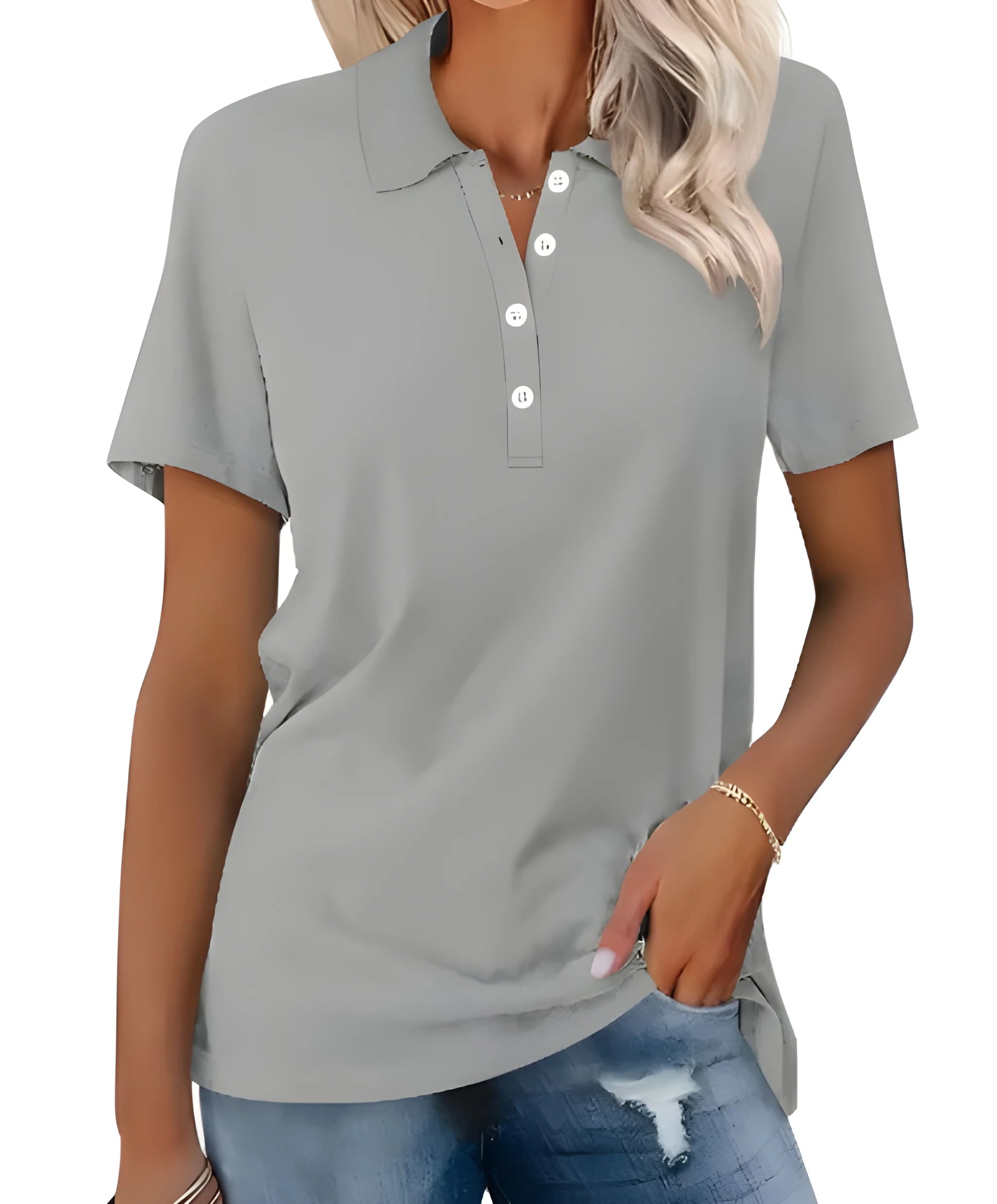 Women's Casual Polo Shirt with V-Neck and Short Sleeve