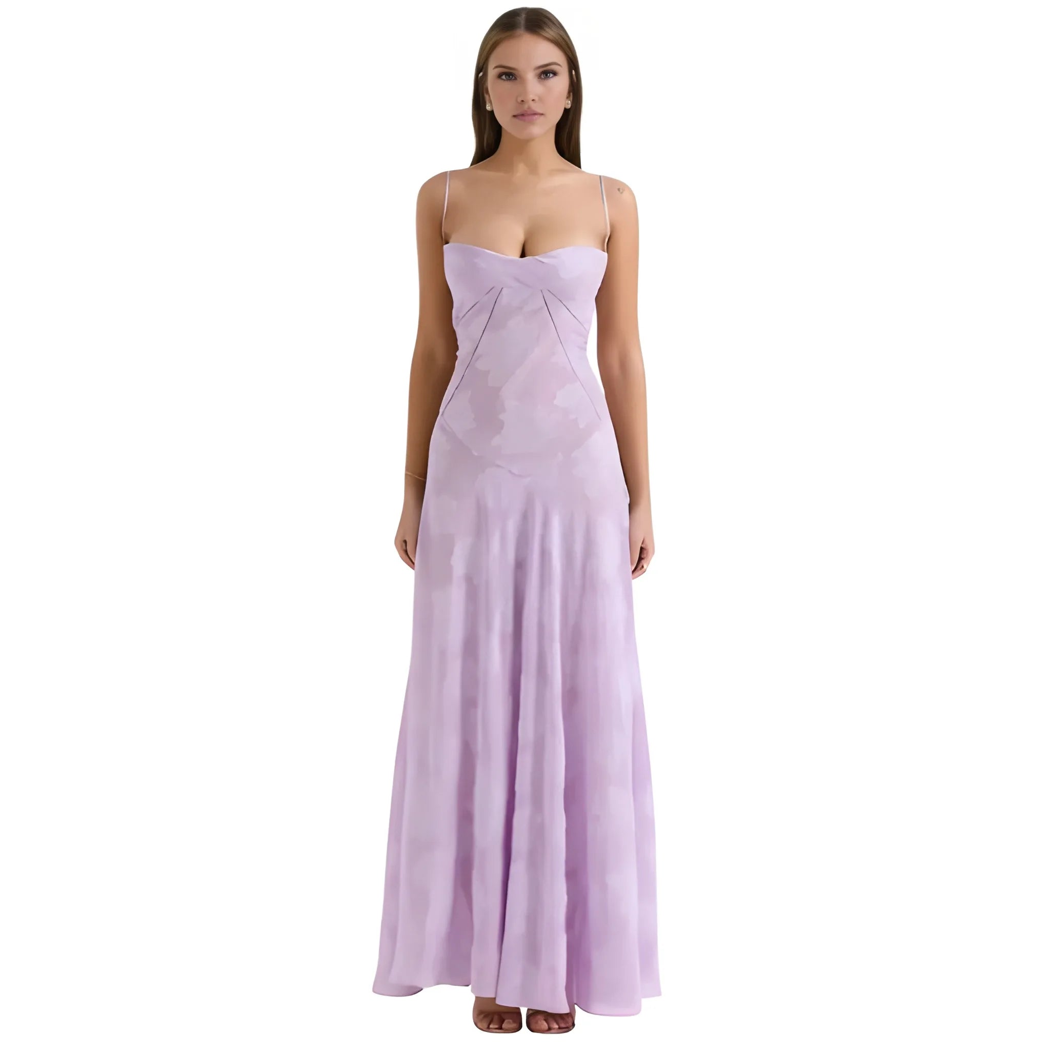 Women's Ethereal Structured Maxi Wedding Guest Dress with Corset Back and Spaghetti Straps
