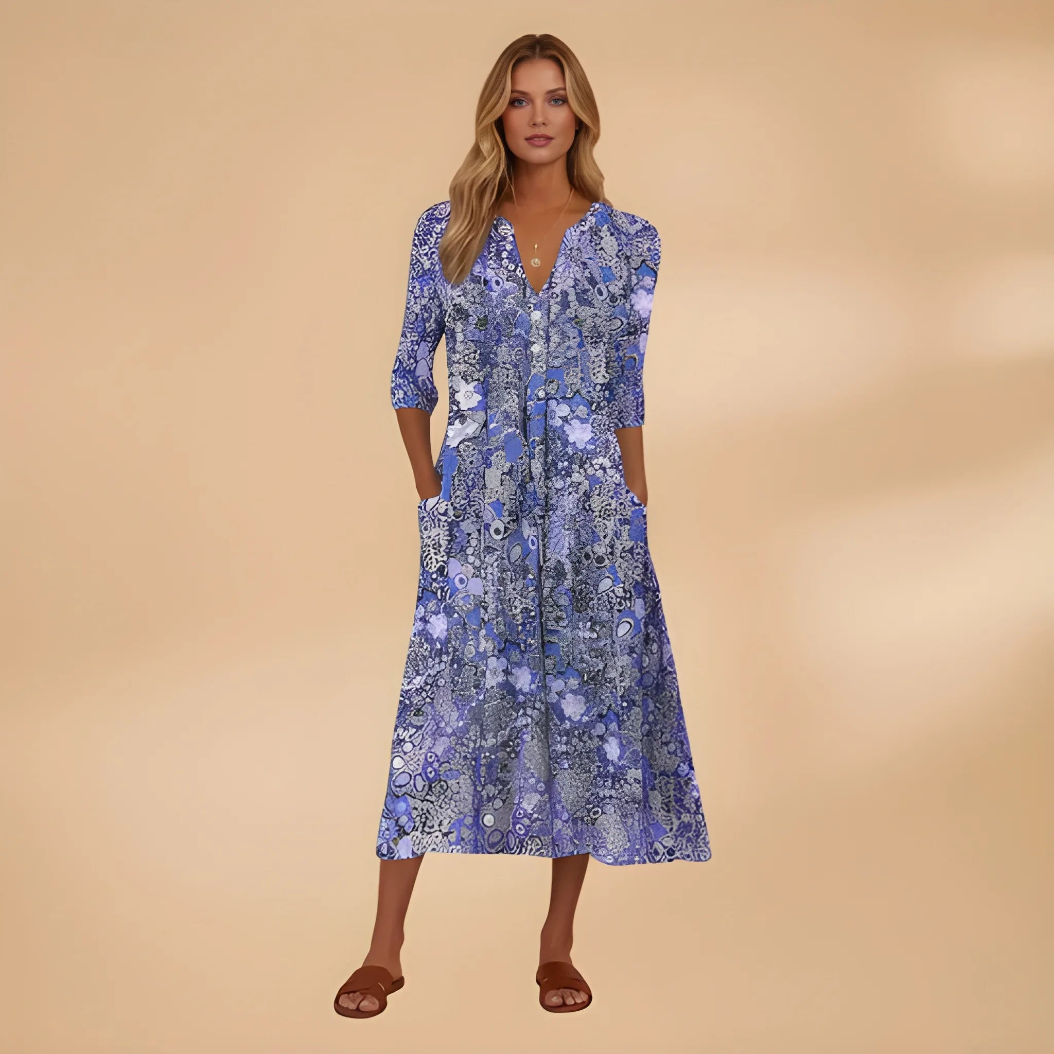 Women's Vintage Elegant Midi Summer Dress with Pockets