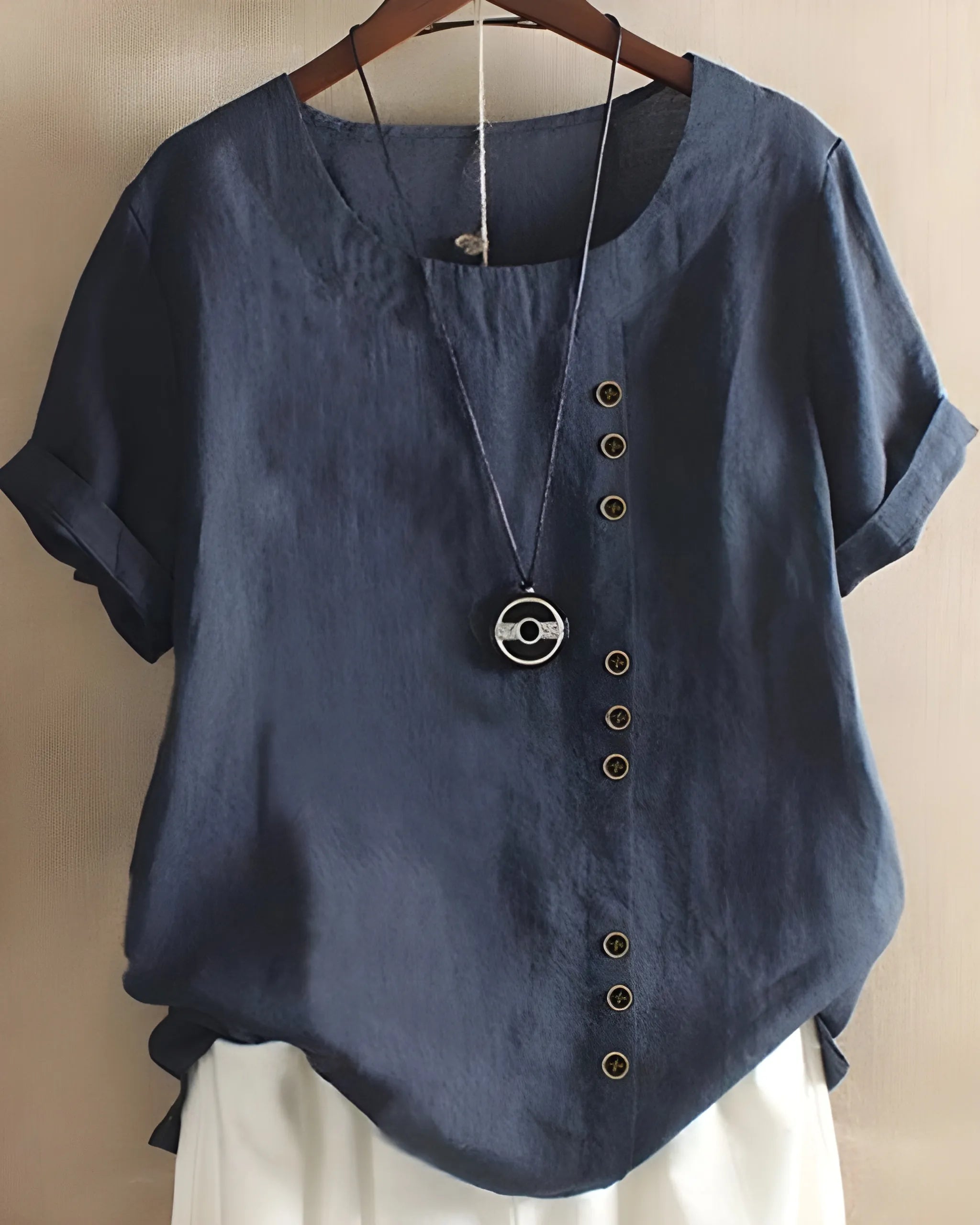 Women's Oversized Summer Tunic Blouse with Crew Neck and Short Sleeve