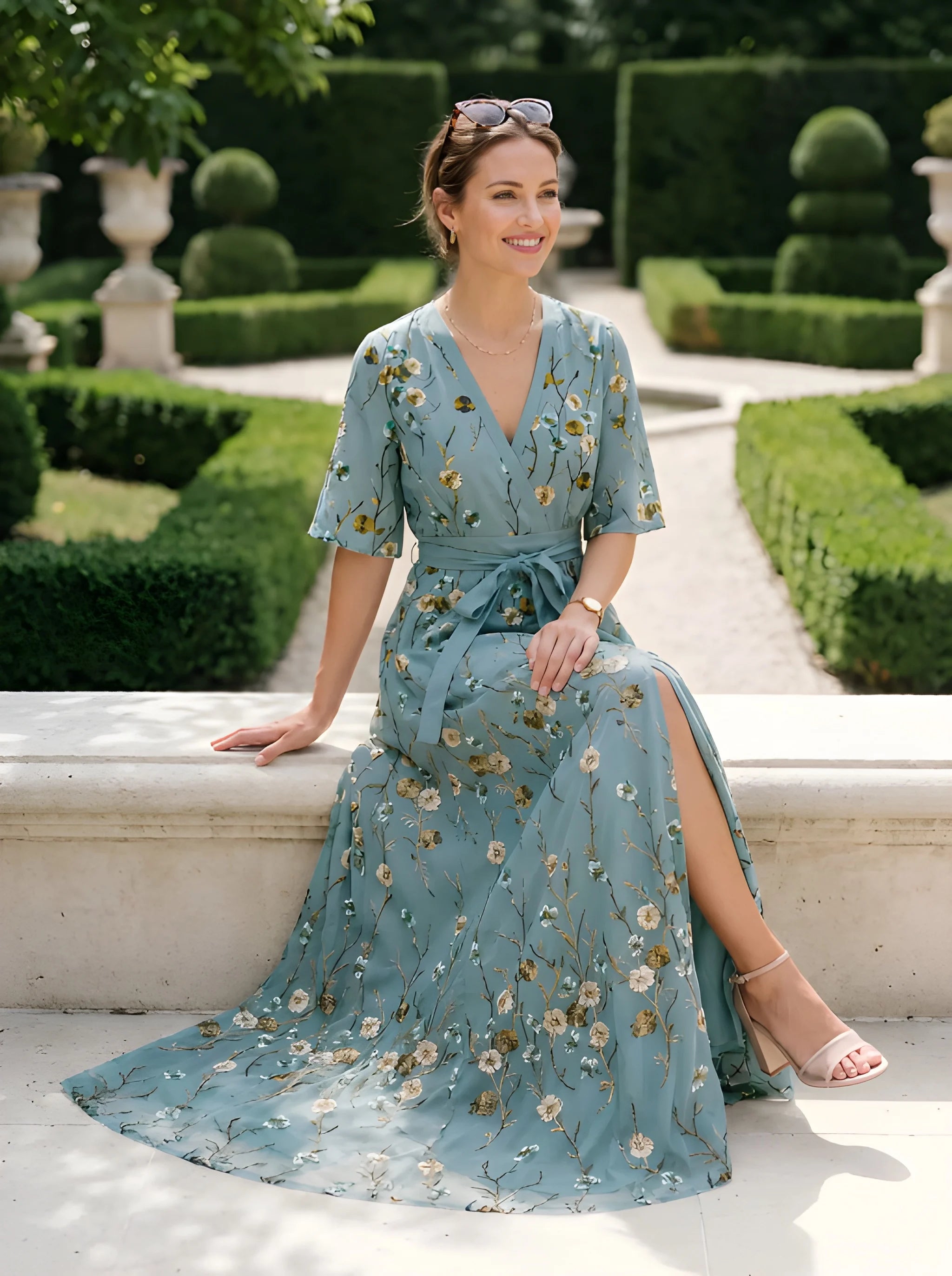Women's Floral Boho Maxi Summer Dress with V-Neck and Flowy Silhouette