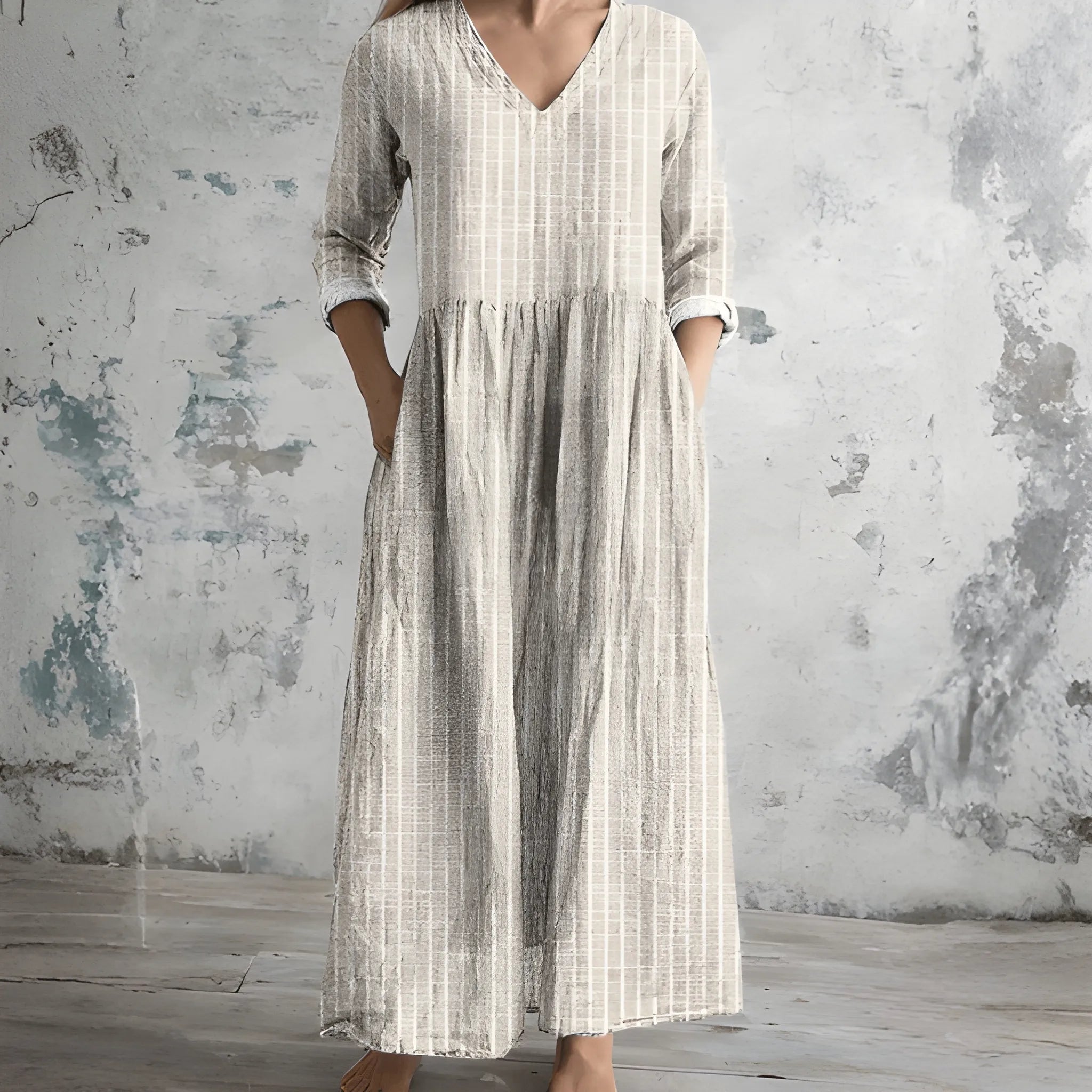 Women's Casual Flowy Midi Summer Dress with V Neck