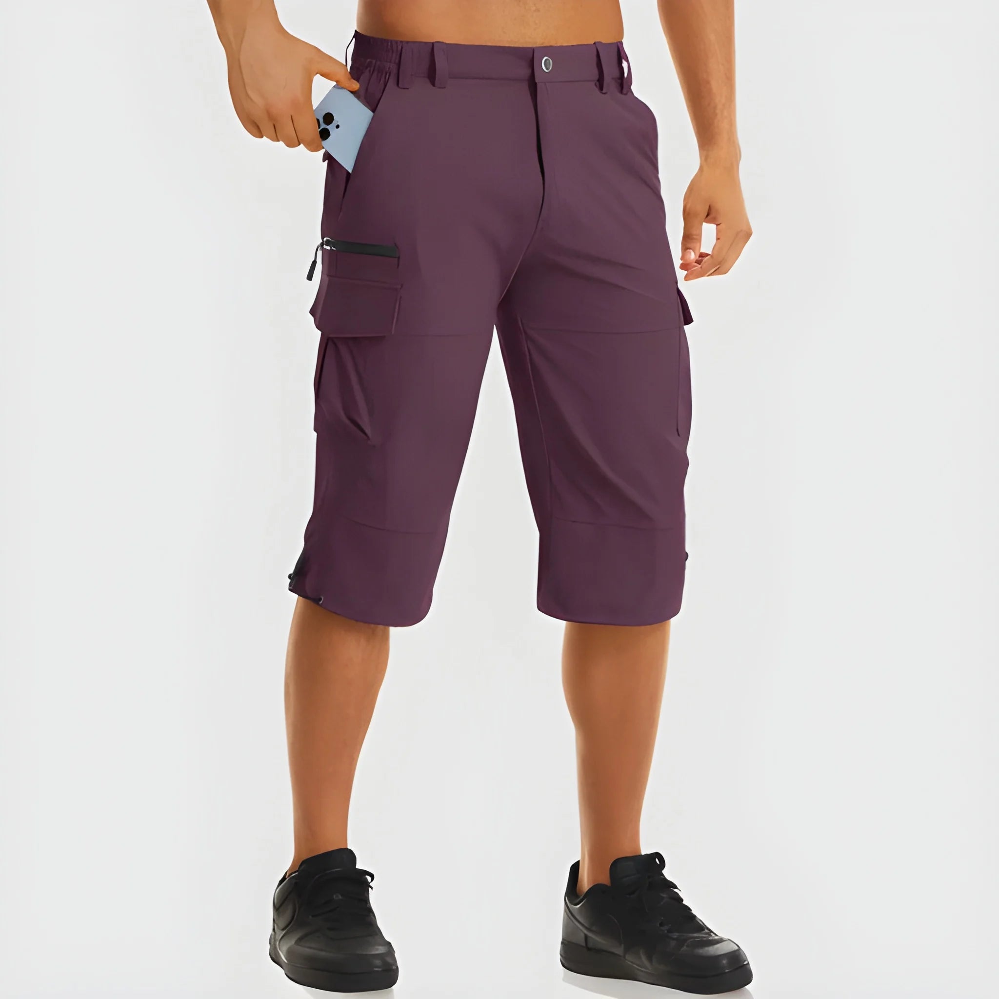 Men's Cargo Long Shorts with Pockets and Zip Pockets