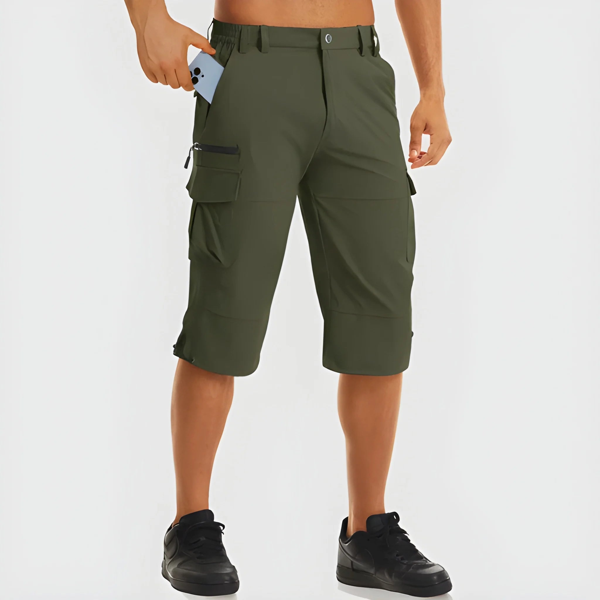 Men's Cargo Long Shorts with Pockets and Zip Pockets