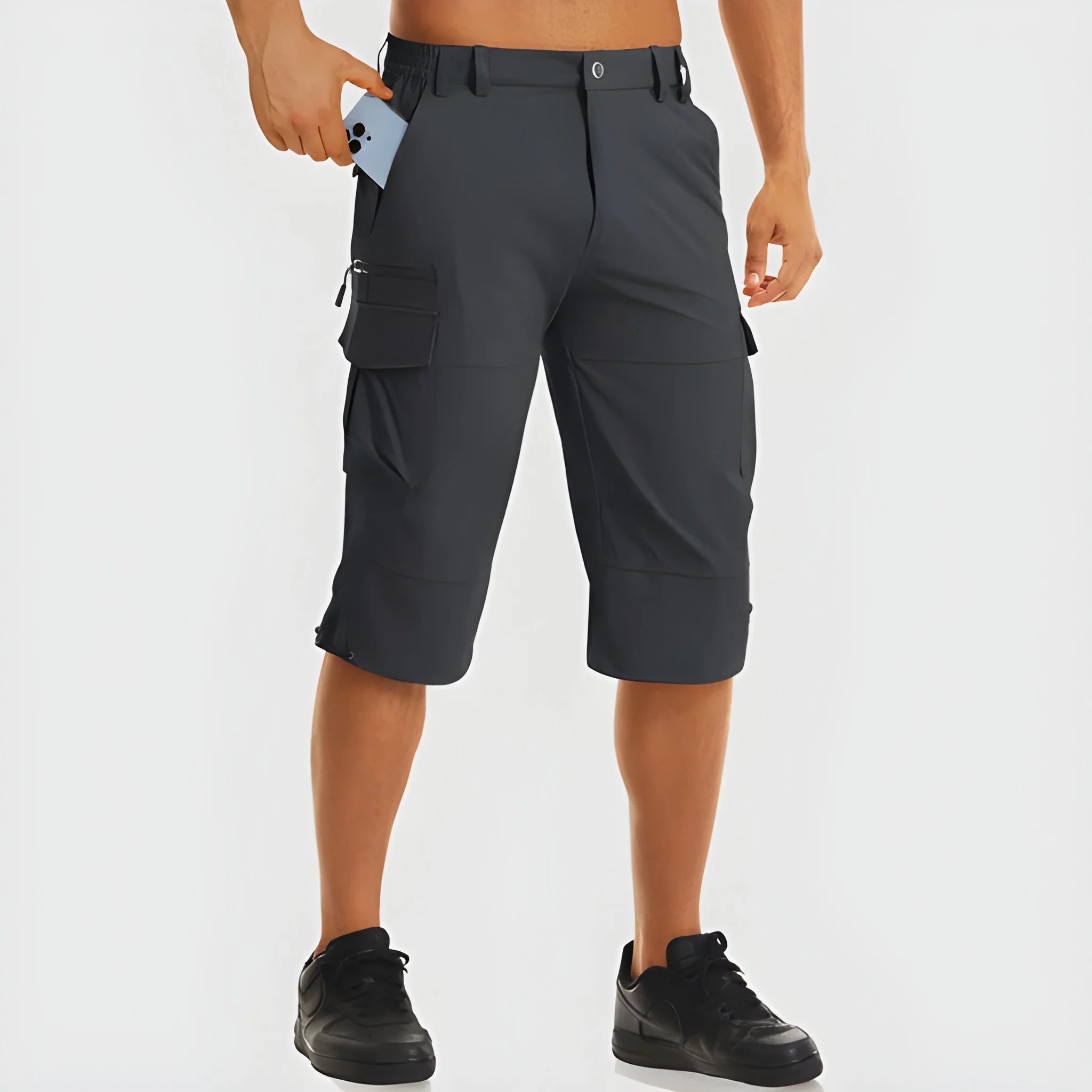 Men's Cargo Long Shorts with Pockets and Zip Pockets