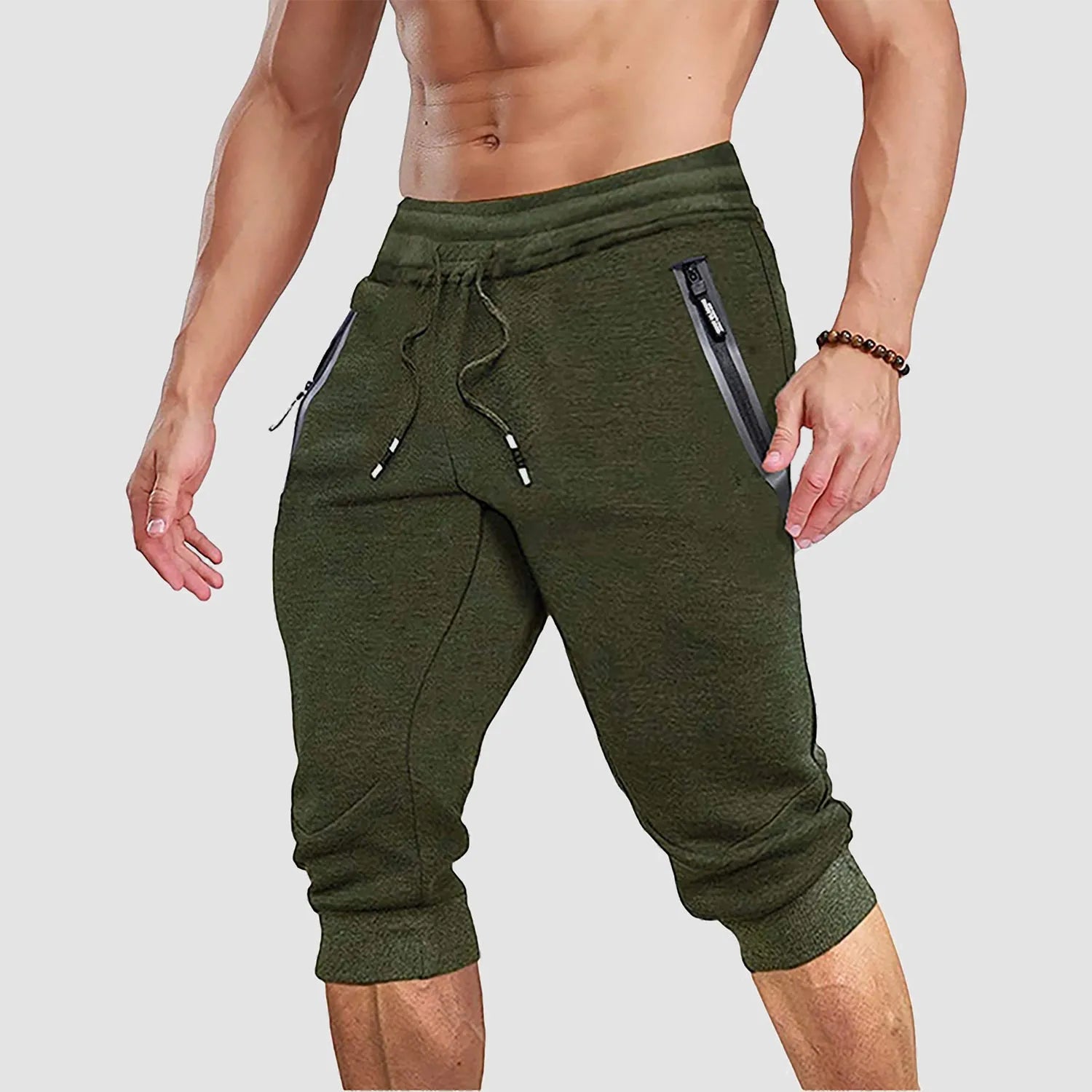 Men's Jogger Athletic Shorts with Zip Pockets and Drawstring Waist