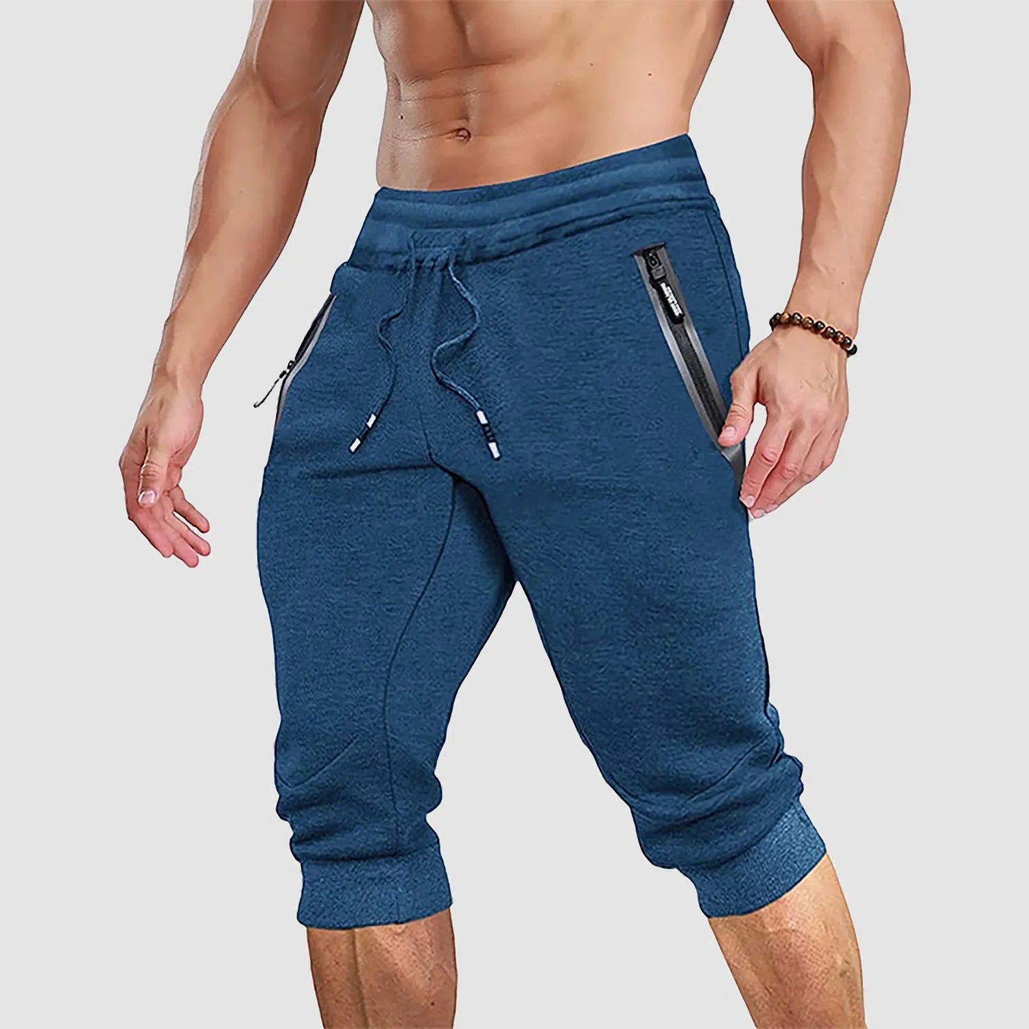 Men's Jogger Athletic Shorts with Zip Pockets and Drawstring Waist