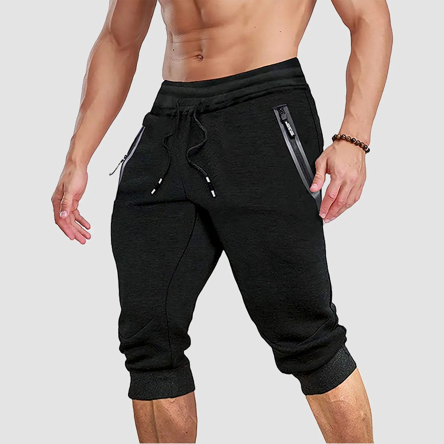 Men's Jogger Athletic Shorts with Zip Pockets and Drawstring Waist