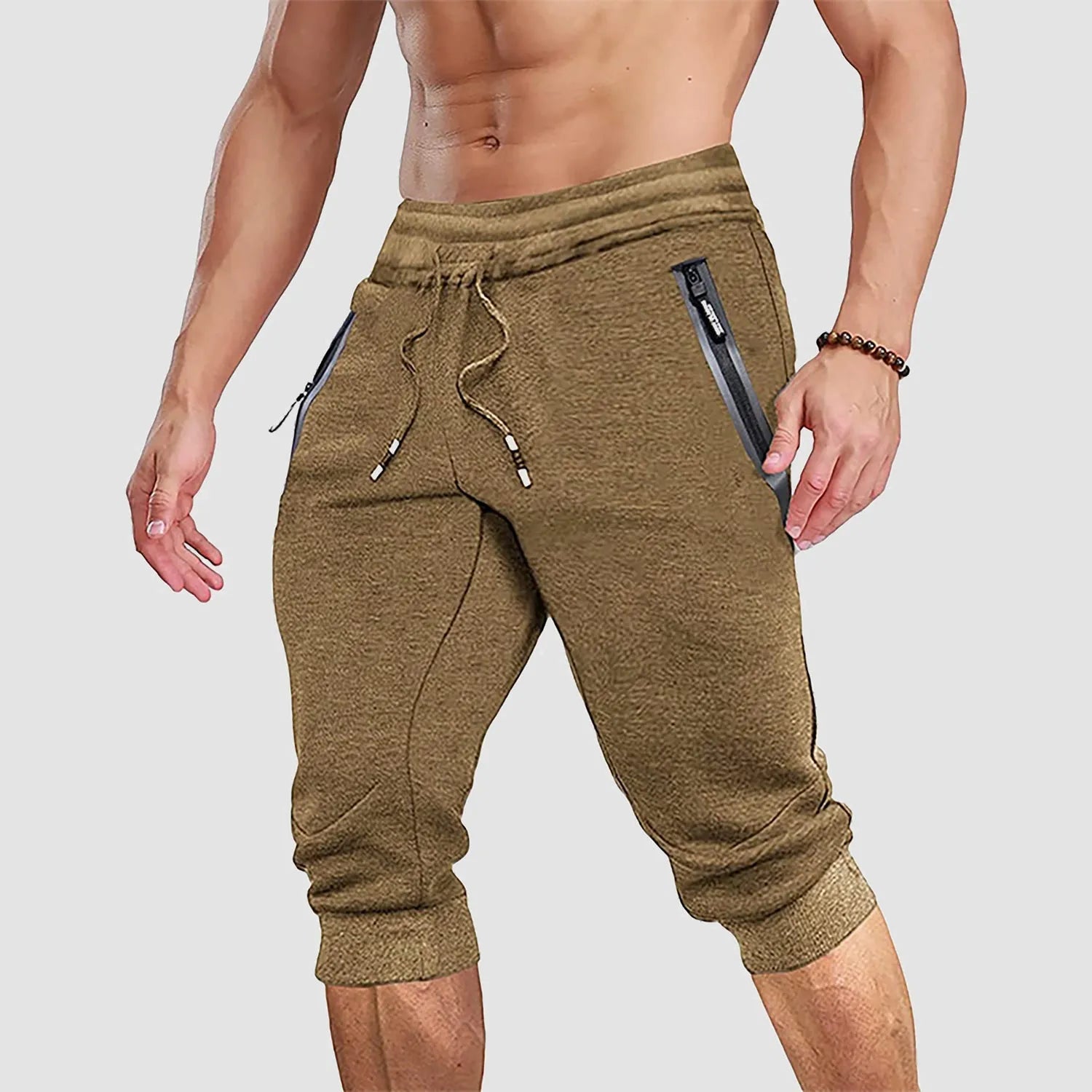 Men's Jogger Athletic Shorts with Zip Pockets and Drawstring Waist