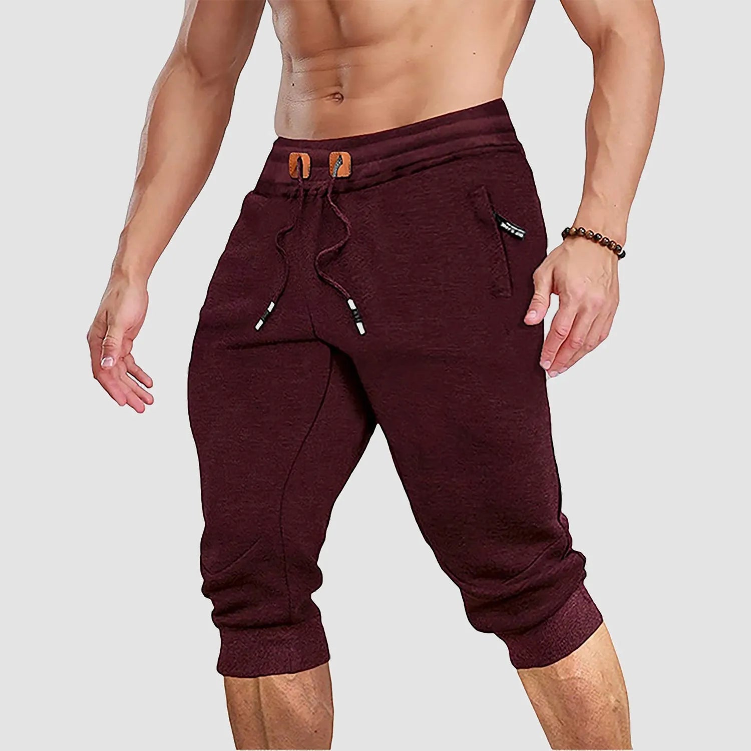 Men's Jogger Athletic Shorts with Zip Pockets and Drawstring Waist