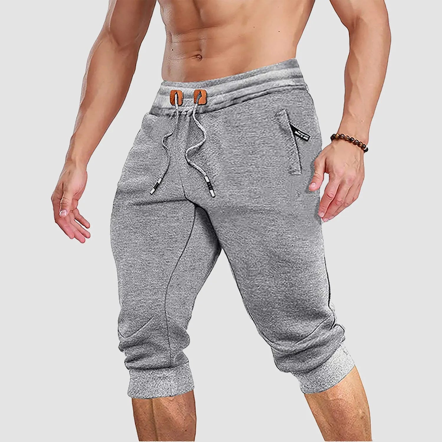 Men's Jogger Athletic Shorts with Zip Pockets and Drawstring Waist