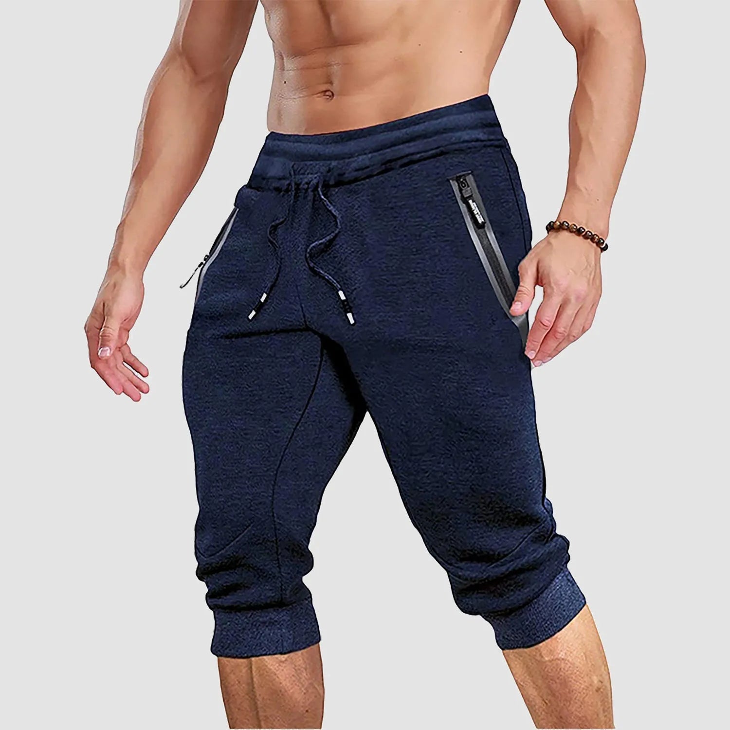 Men's Jogger Athletic Shorts with Zip Pockets and Drawstring Waist