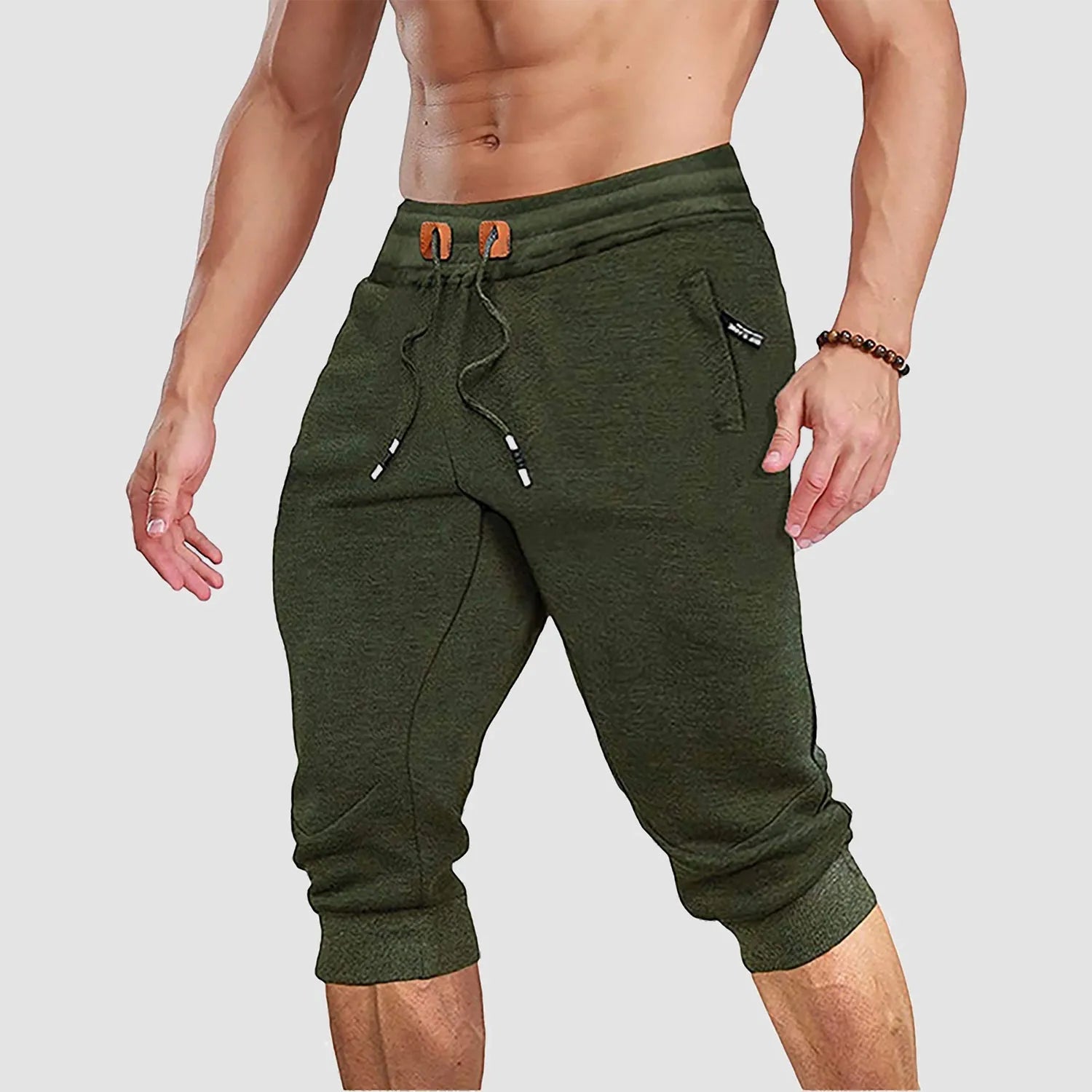 Men's Jogger Athletic Shorts with Zip Pockets and Drawstring Waist