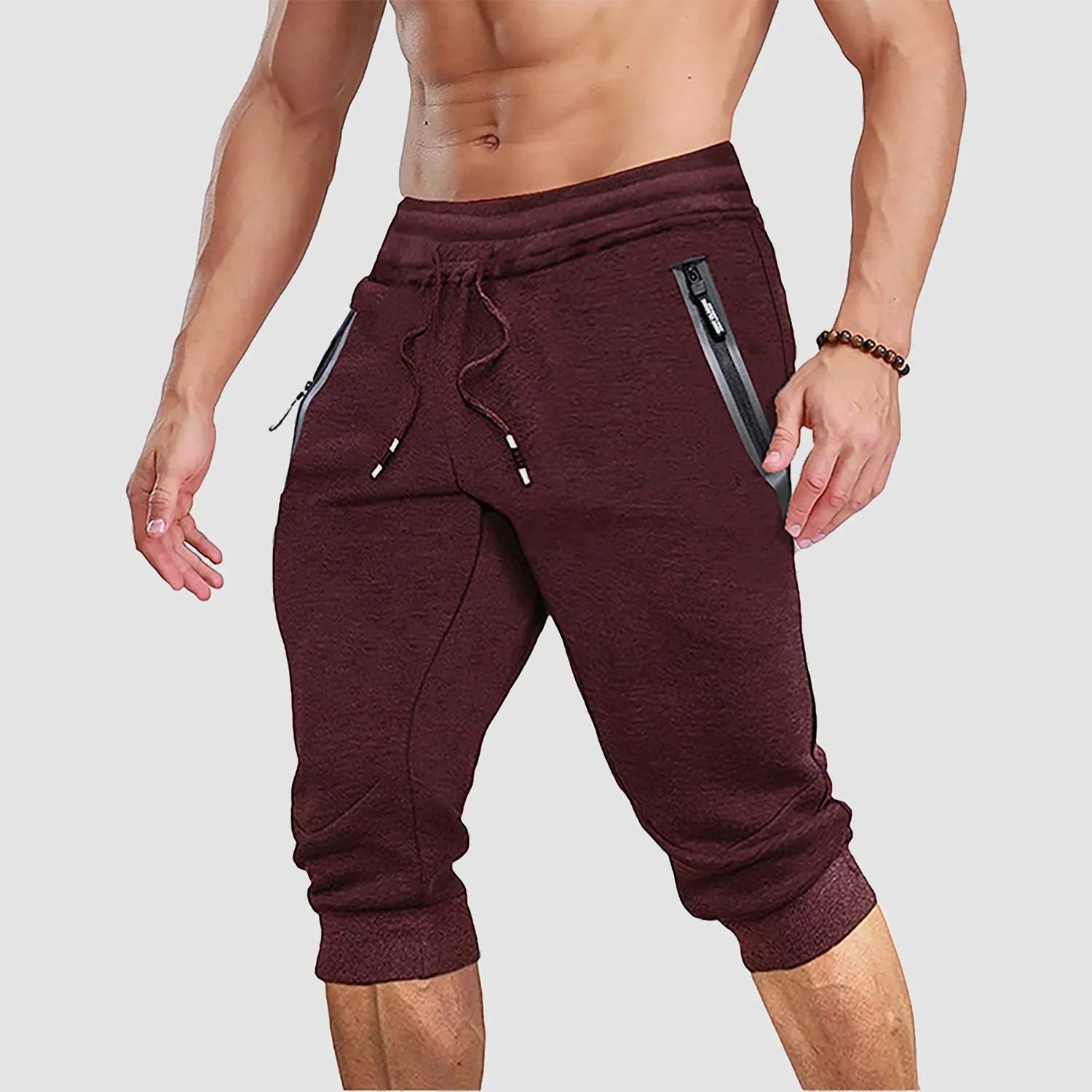 Men's Jogger Athletic Shorts with Zip Pockets and Drawstring Waist