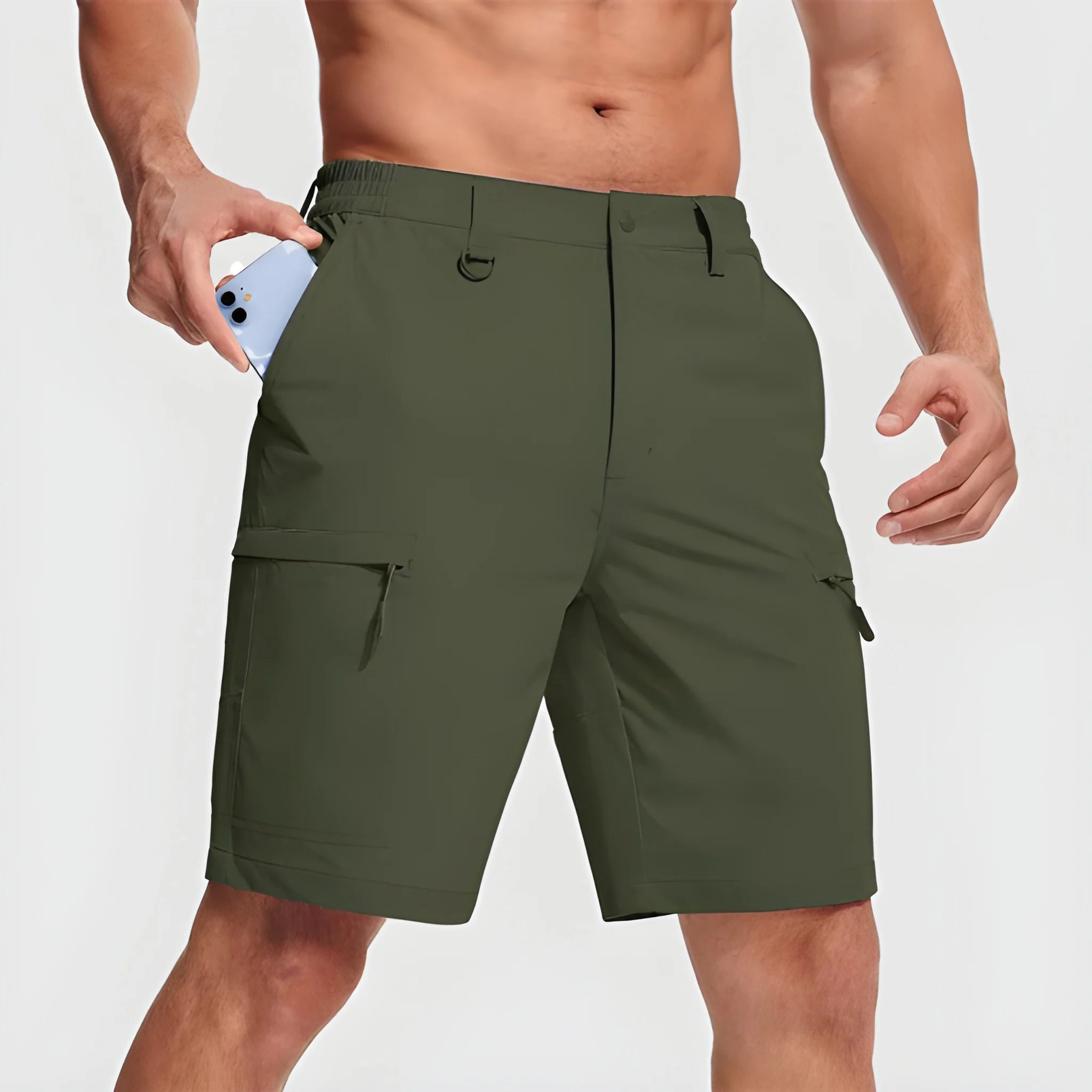 Men's Cargo Workout Shorts with Zip Pockets and Elastic Waist