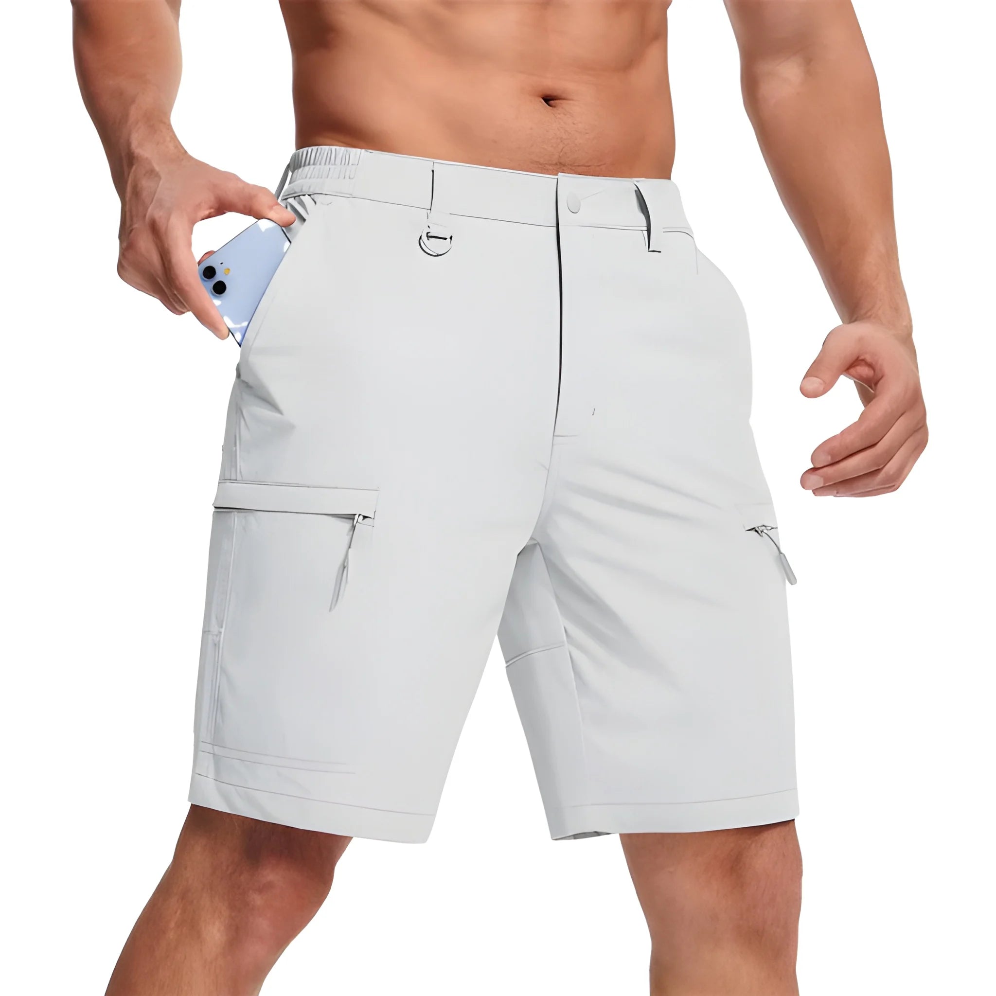 Men's Cargo Workout Shorts with Zip Pockets and Elastic Waist