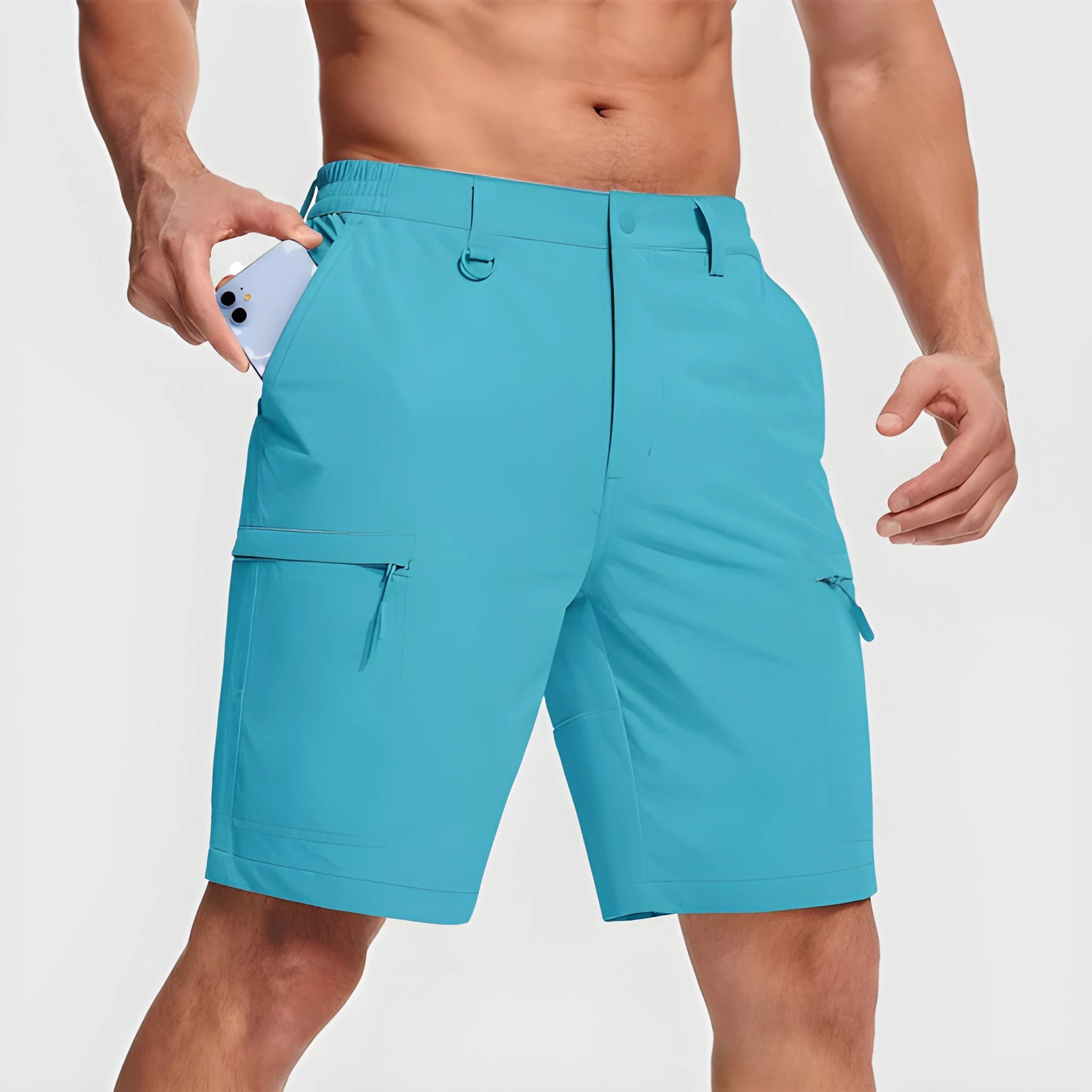 Men's Cargo Workout Shorts with Zip Pockets and Elastic Waist