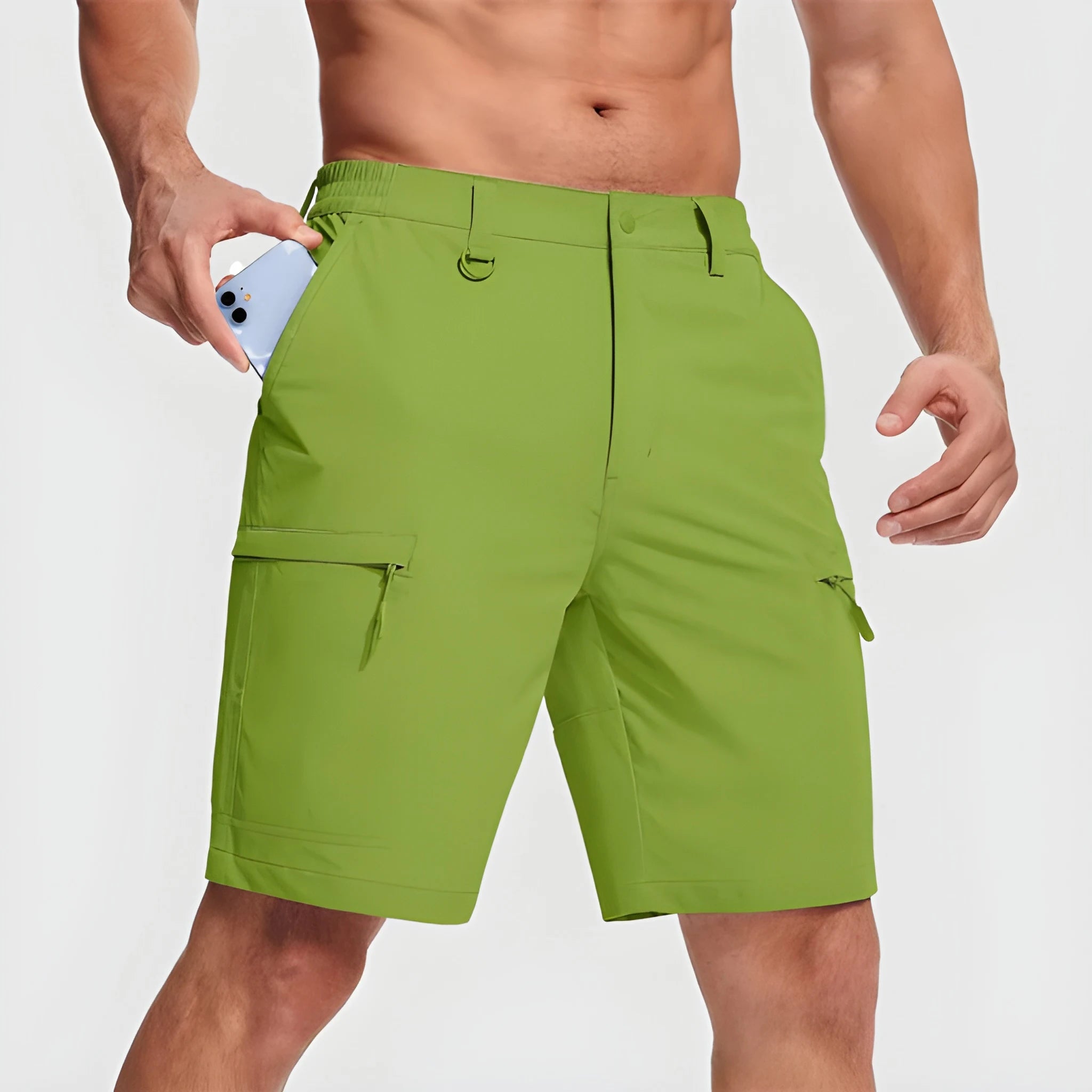 Men's Cargo Workout Shorts with Zip Pockets and Elastic Waist