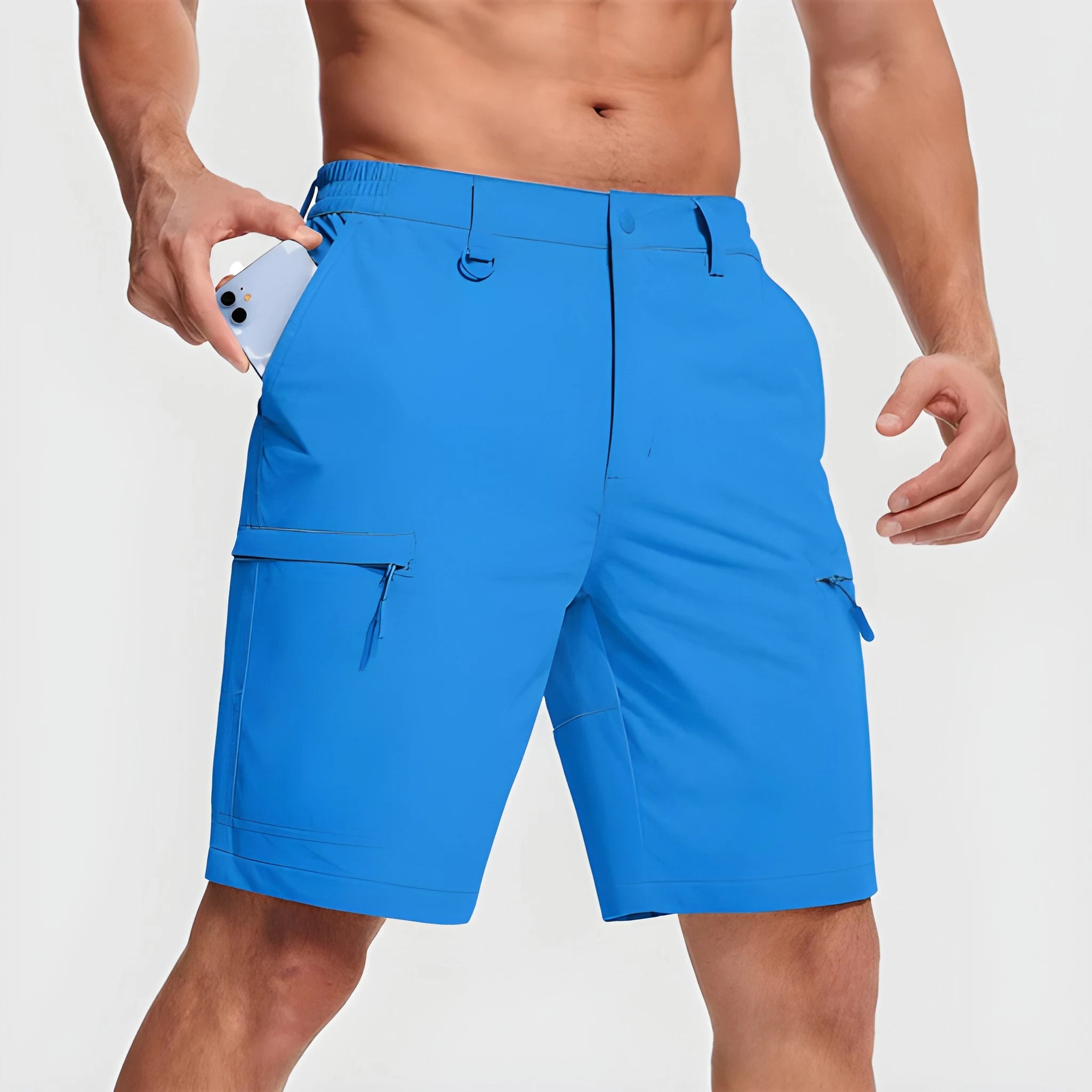 Men's Cargo Workout Shorts with Zip Pockets and Elastic Waist