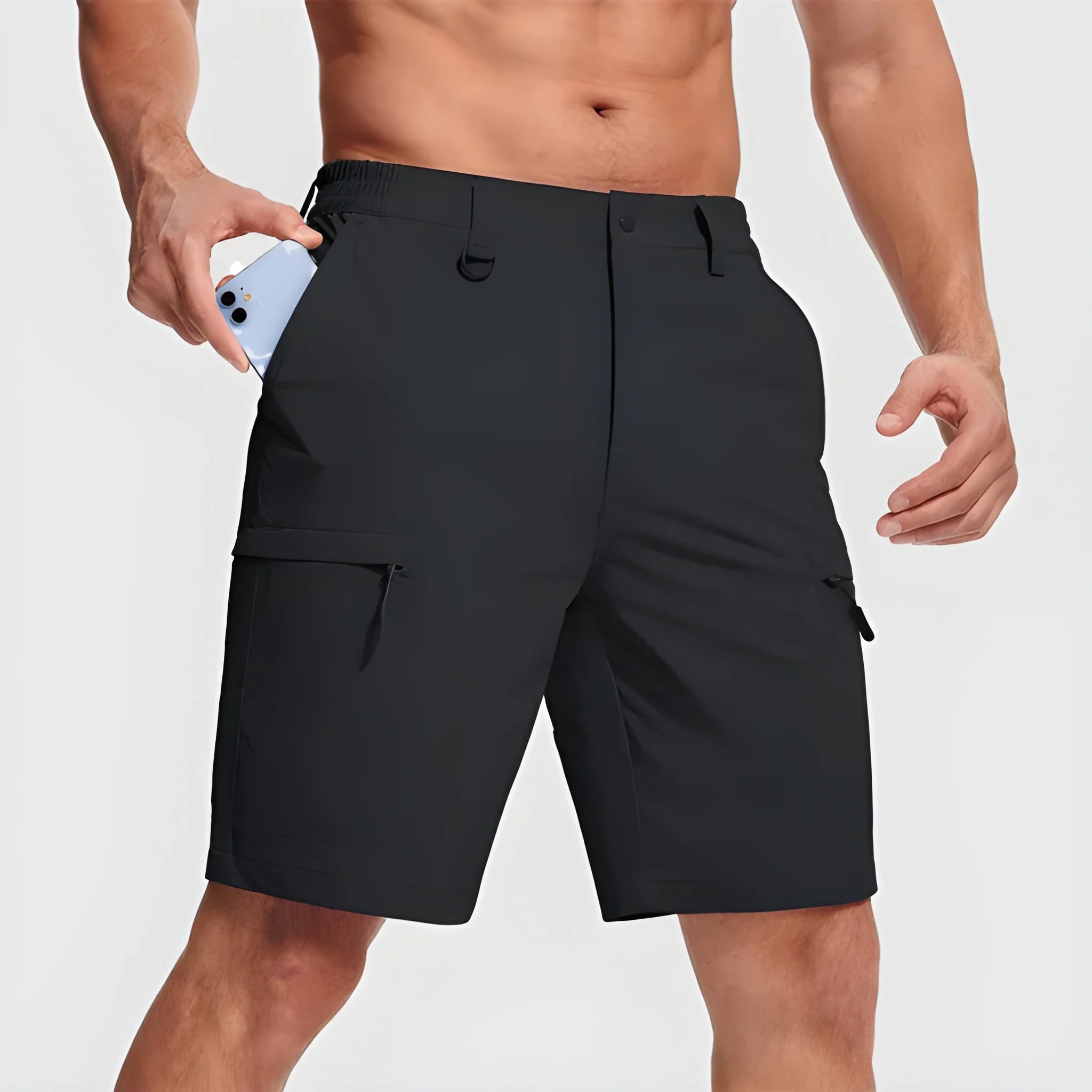 Men's Cargo Workout Shorts with Zip Pockets and Elastic Waist
