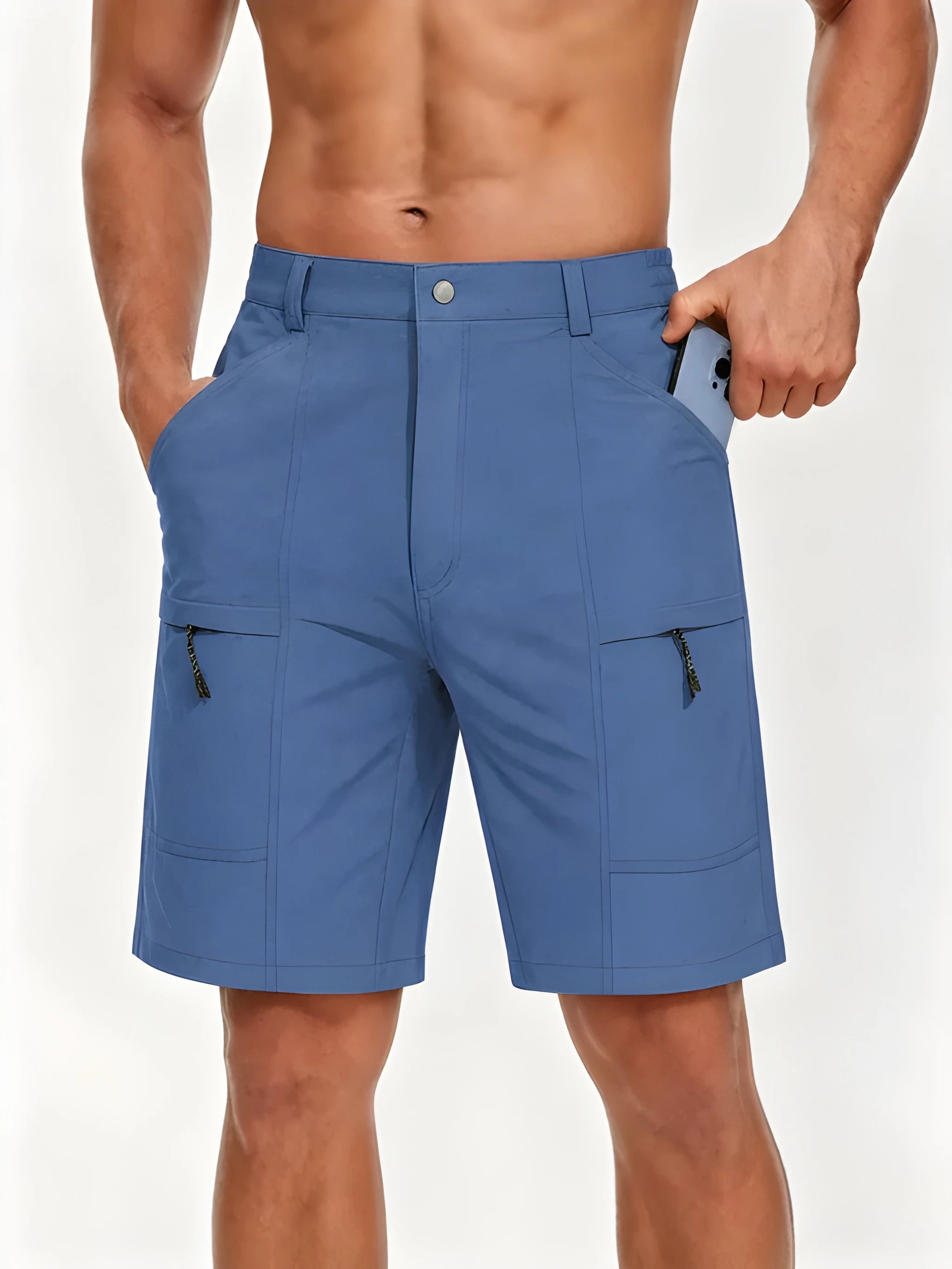 Men's Cargo Workout Shorts with Elastic Waist and Zip Pockets