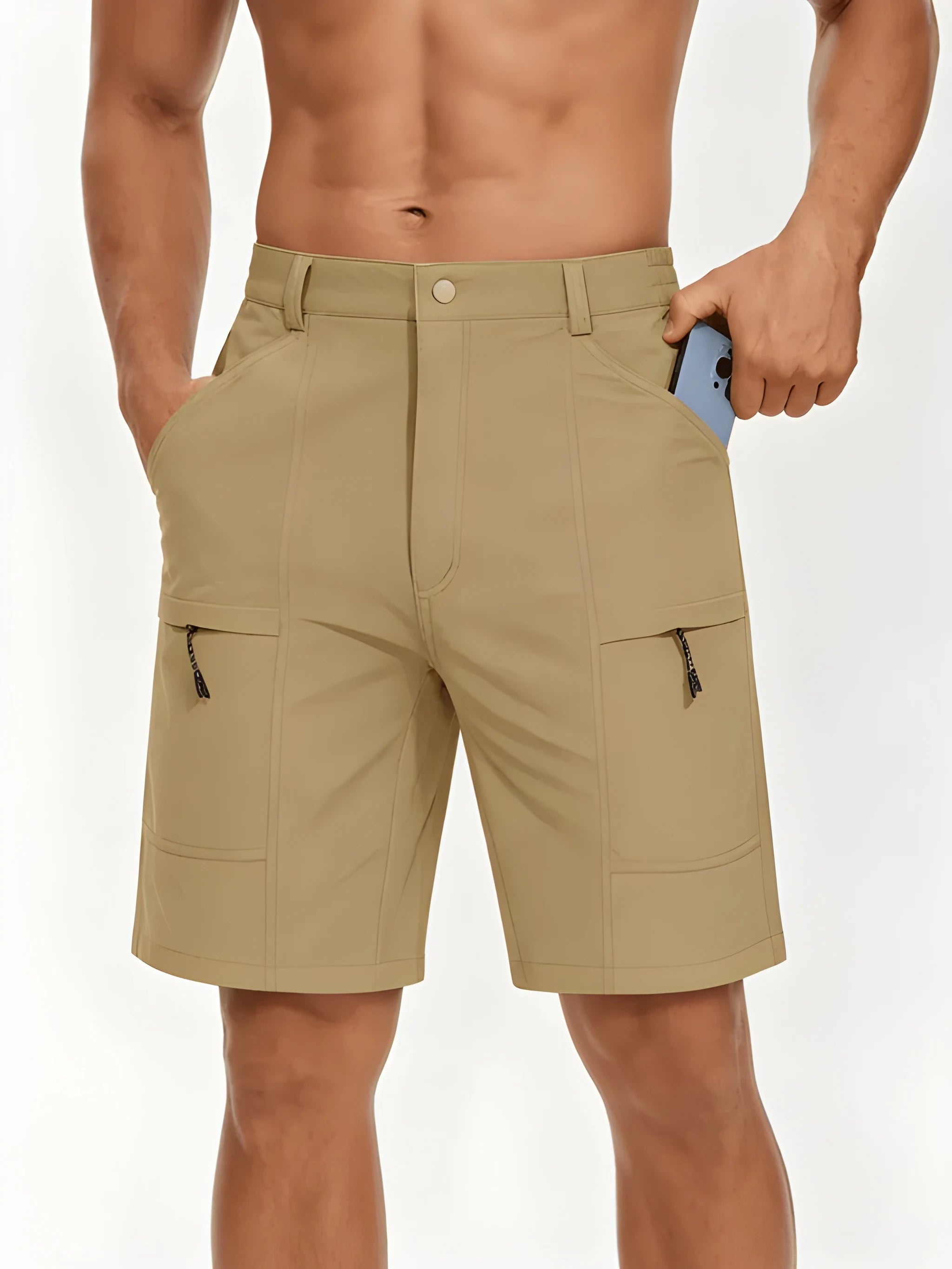 Men's Cargo Workout Shorts with Elastic Waist and Zip Pockets